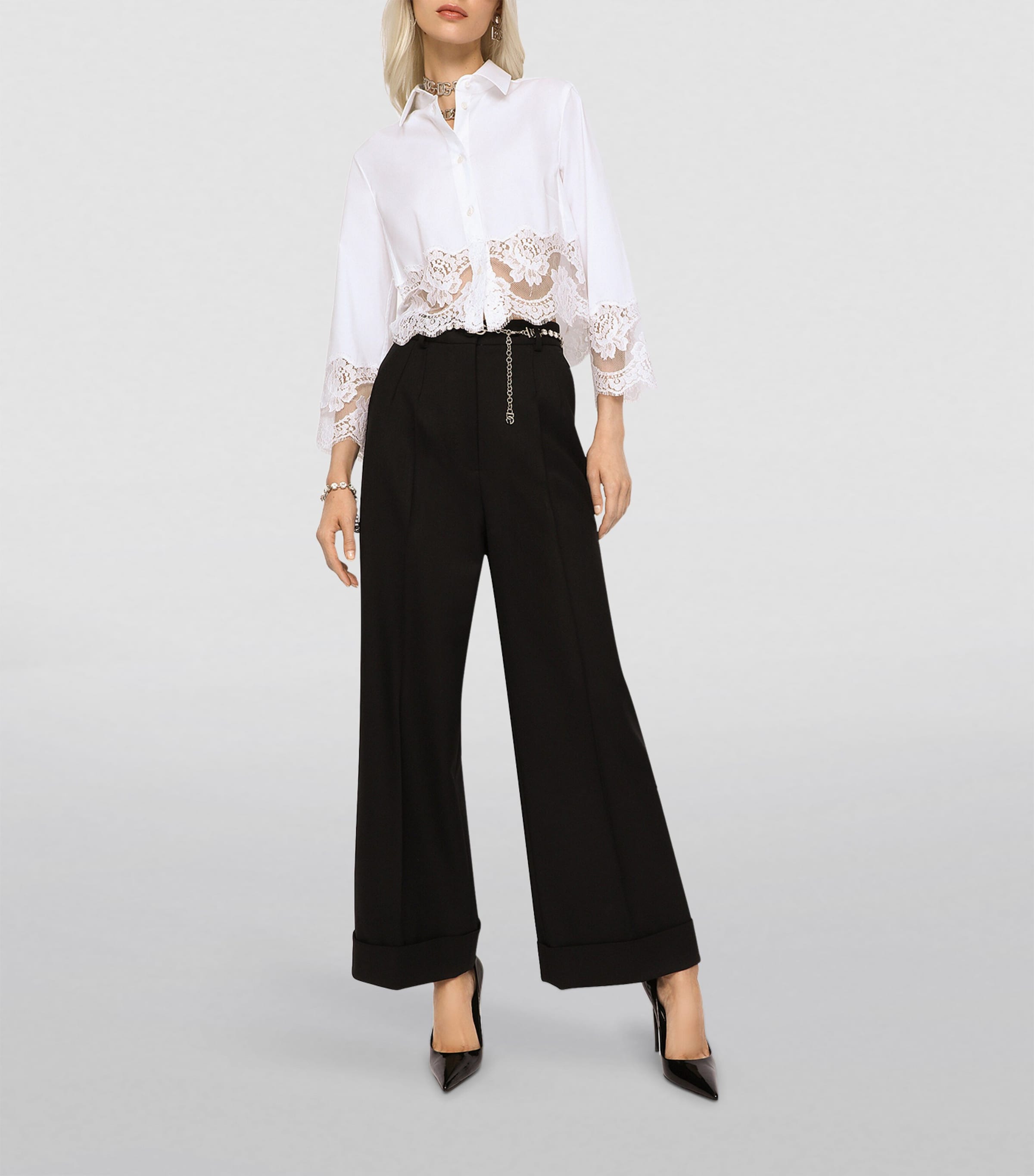 Cropped Lace-Trim Shirt W0800-OPTICAL WHITE Image 2