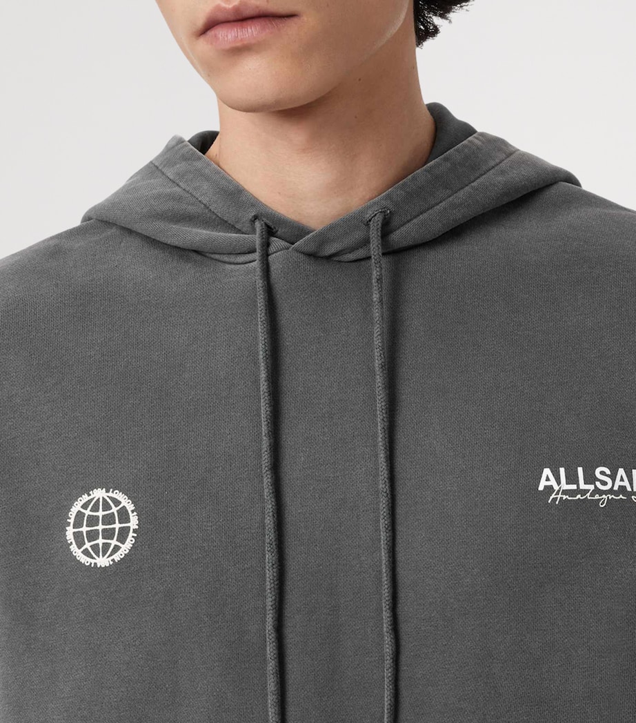 AllSaints Mens Organic Cotton Emblem Hoodie Washed Black Image 5