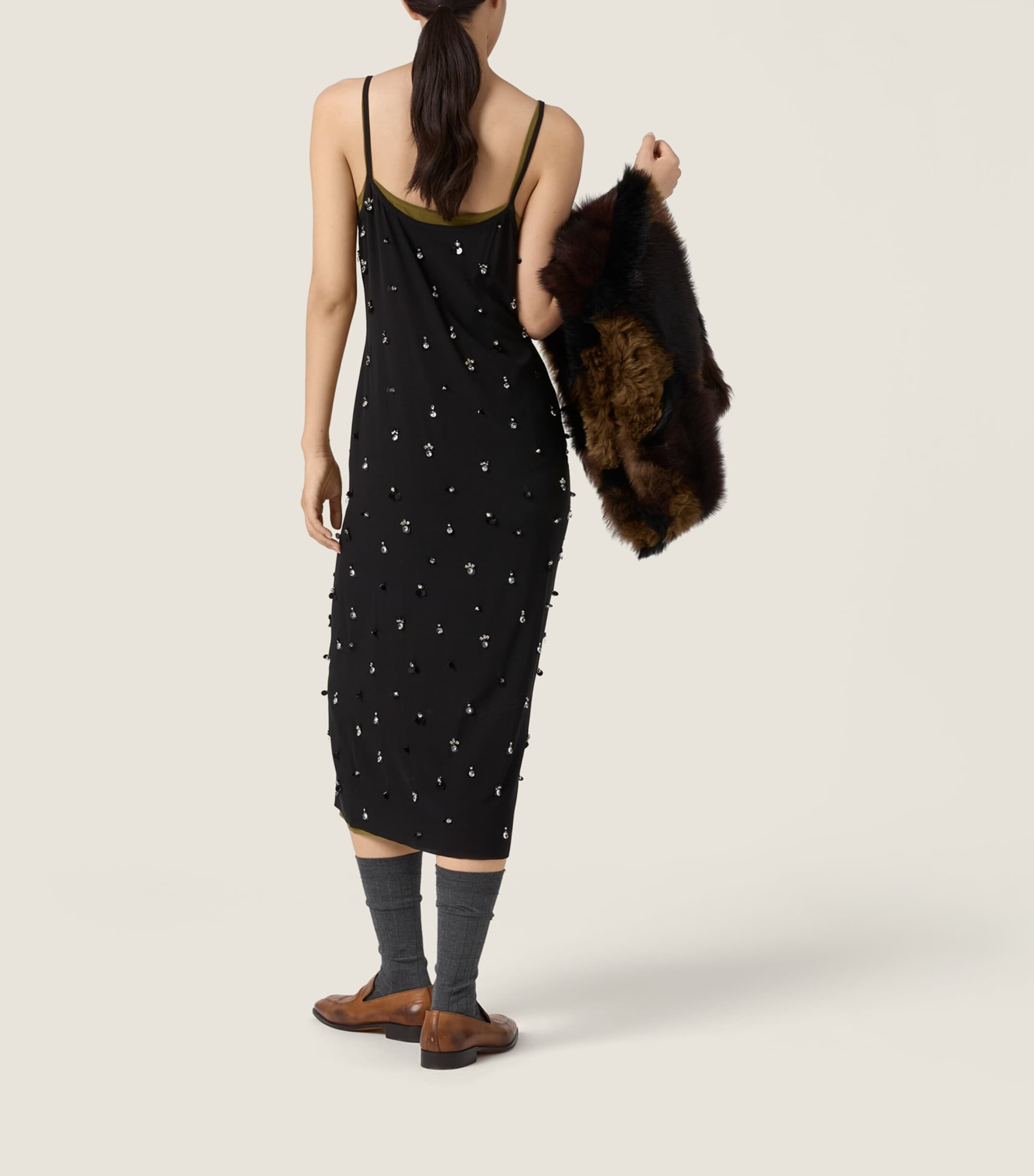 Miu Miu Womens Silk Embellished Midi Dress Image 3