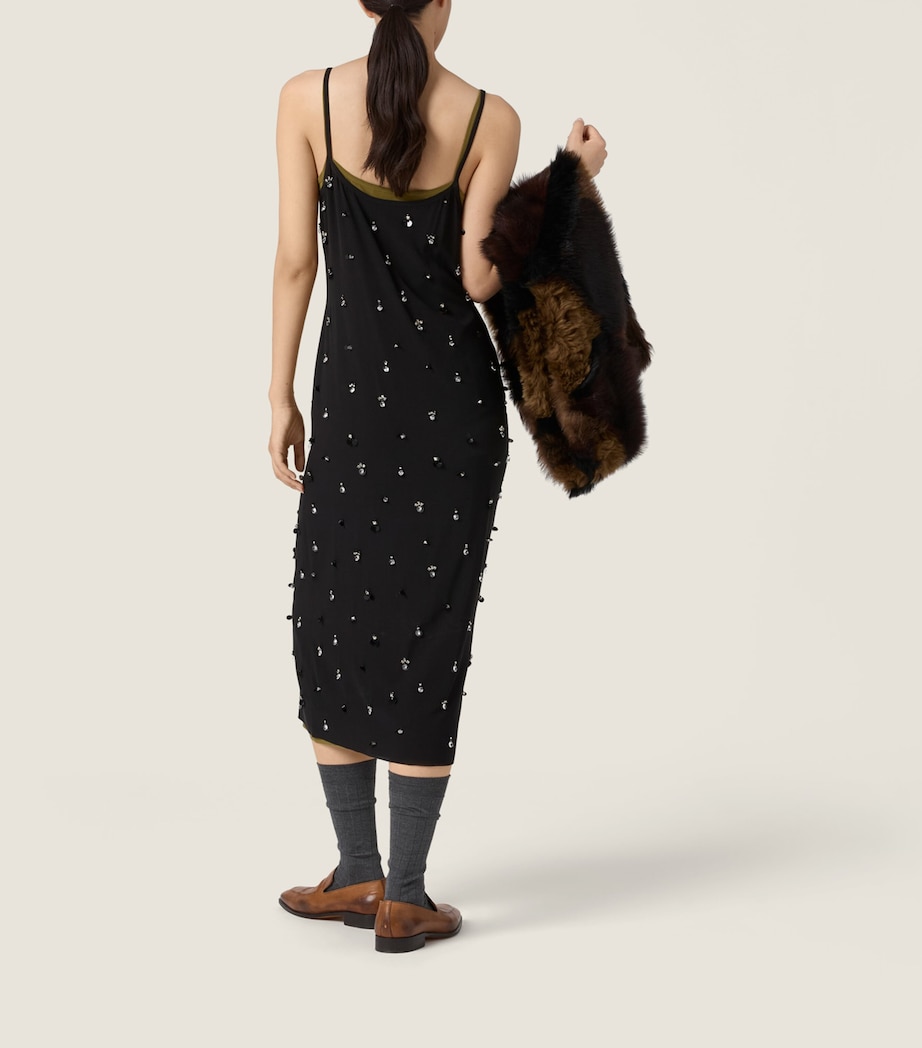 Miu Miu Womens Silk Embellished Midi Dress Image 3