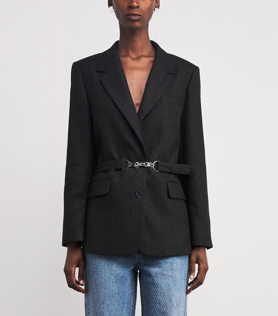 Rhinestone-Embellished Striped Suit Jacket BLACK Image 3