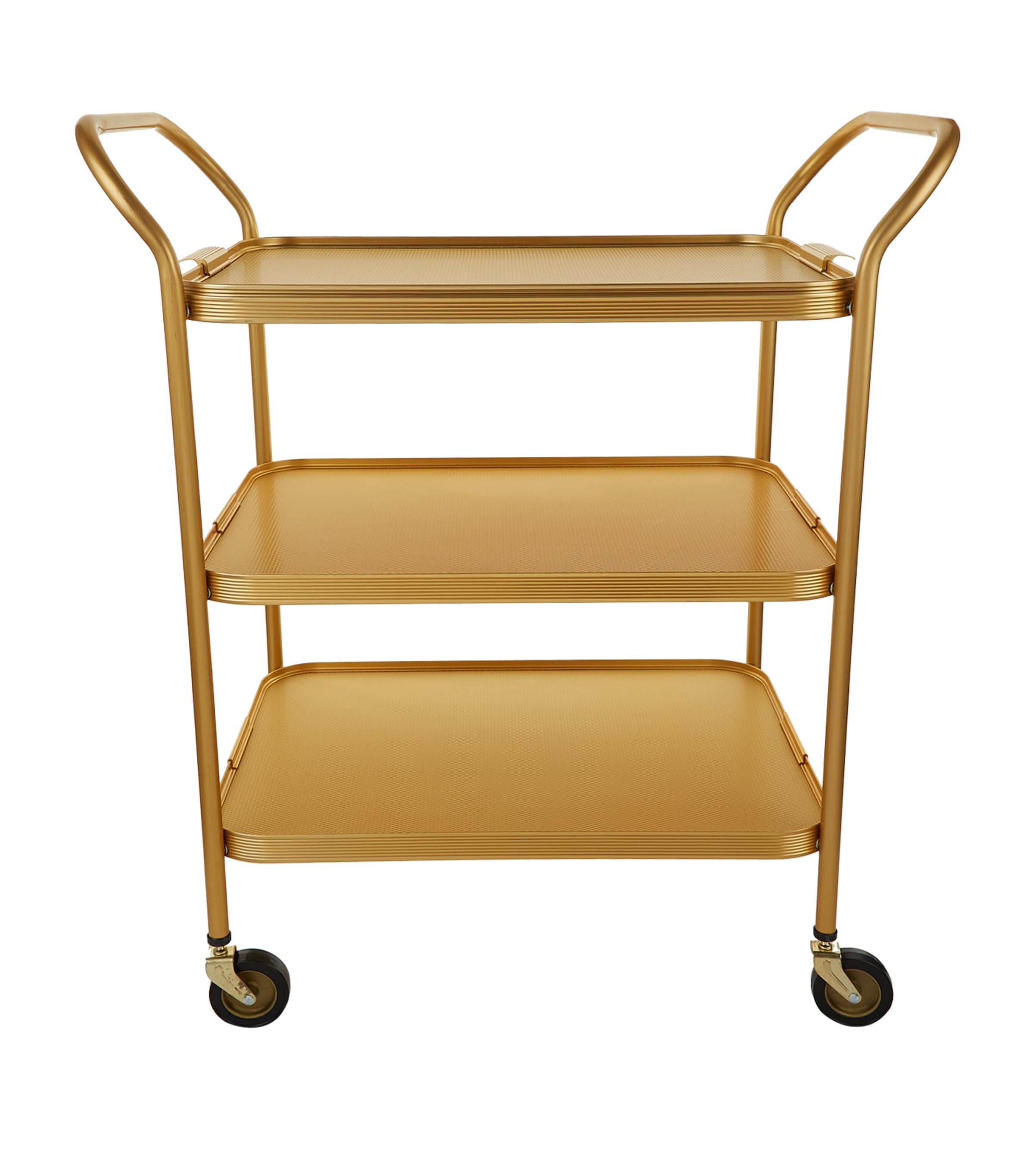 Kaymet Aluminium Diamond-embossed Three-tiered Trolley In Gold