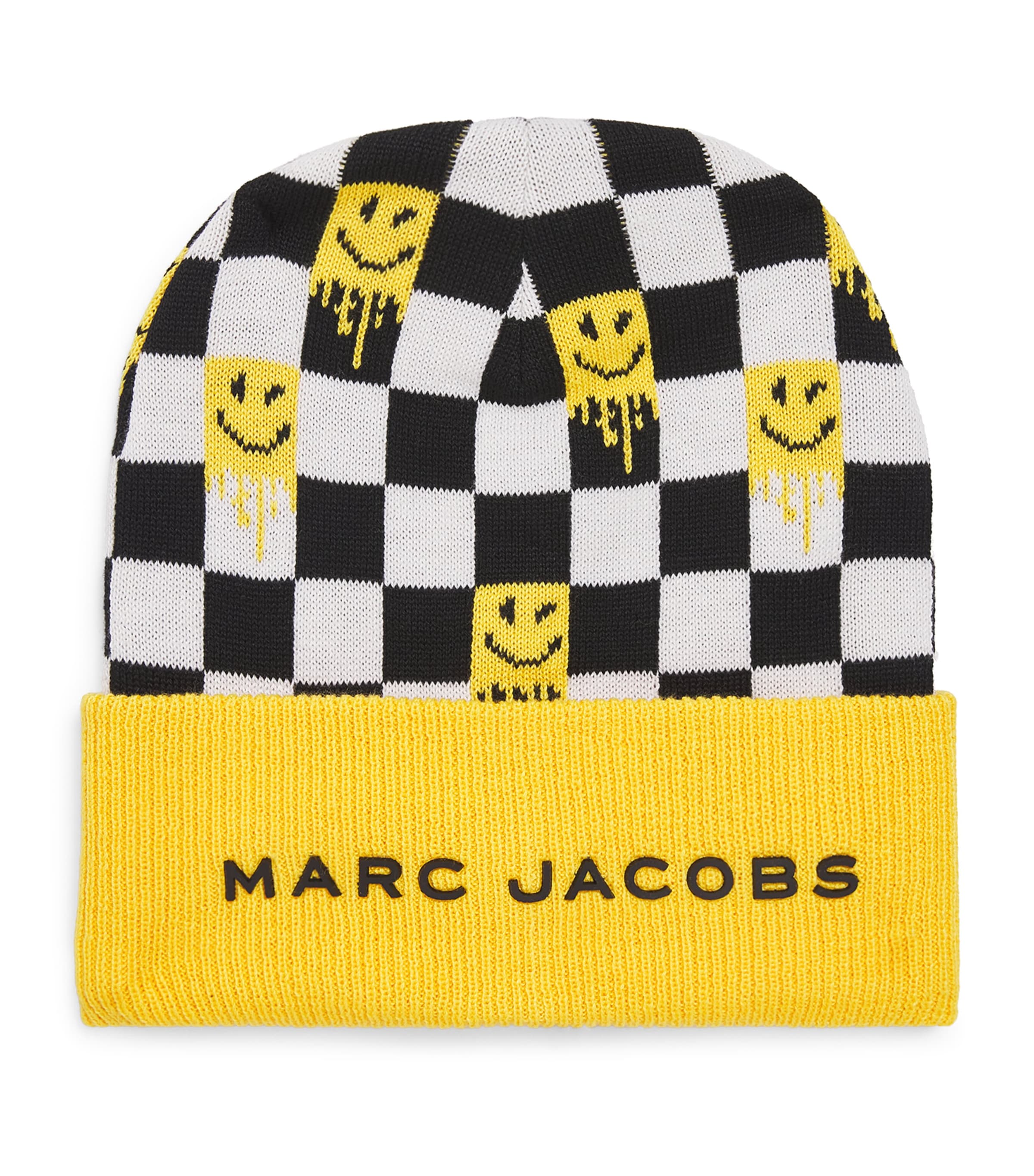 Marc Jacobs Check-pattern Ribbed-knit Beanie In Yellow