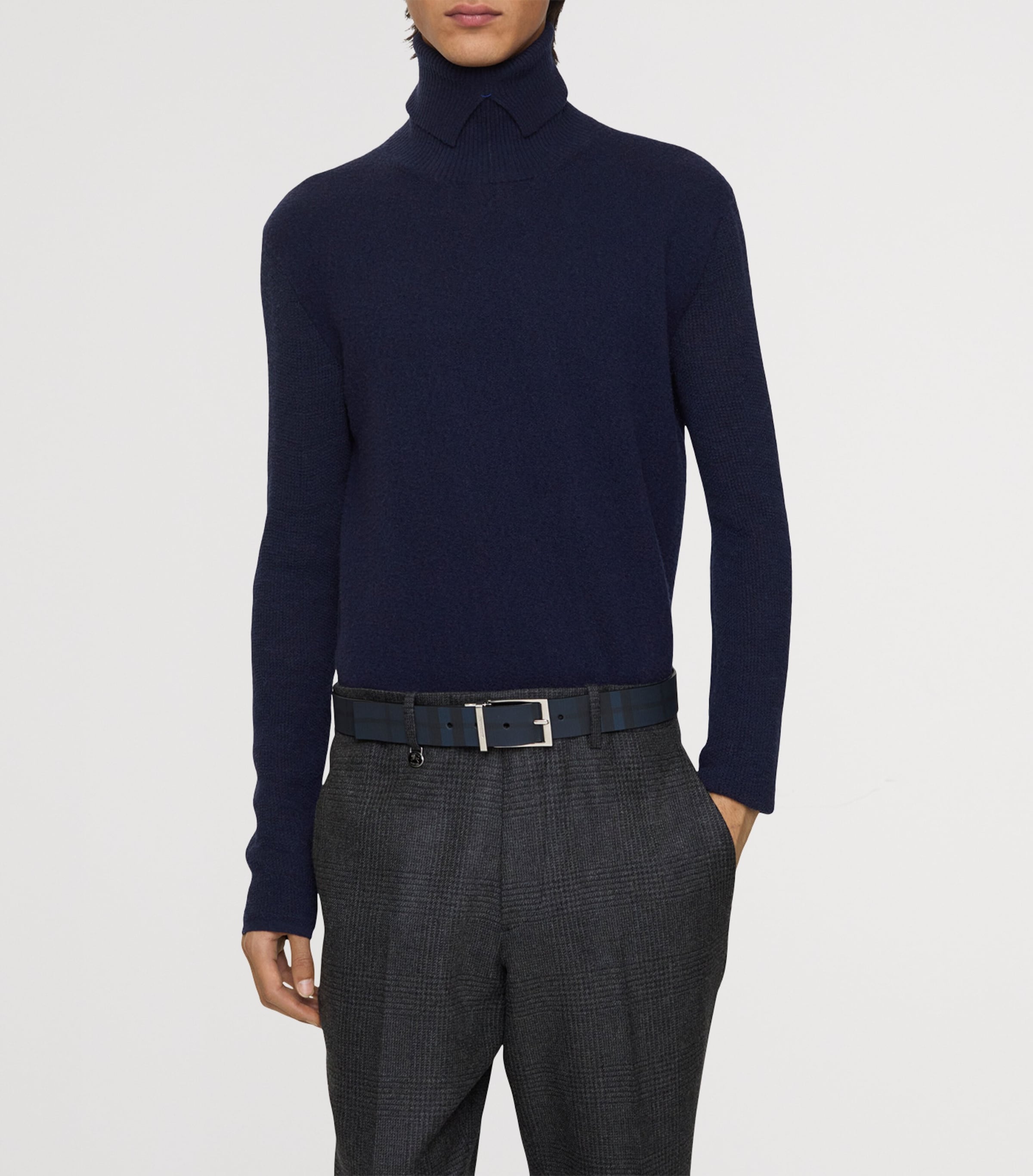 Leather Check Reversible Belt NAVY CHECK Image 2