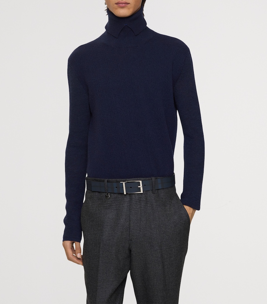 Leather Check Reversible Belt NAVY CHECK Image 2