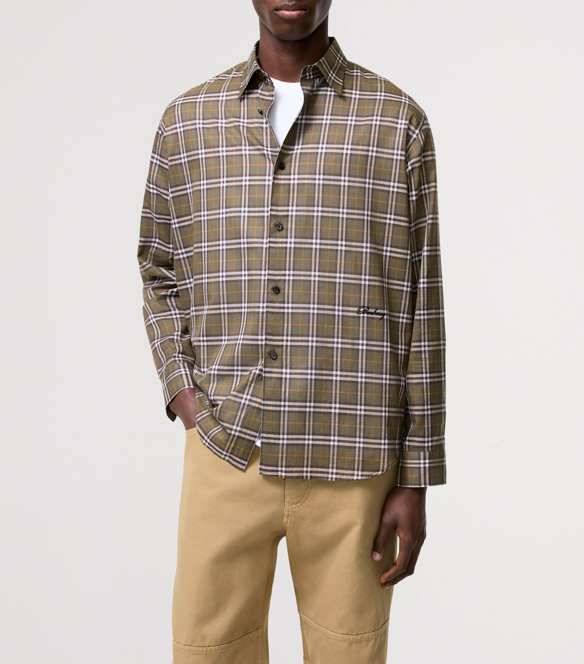 Burberry Mens Cotton Plaid Shirt Finch Brown Ip Check Image 2