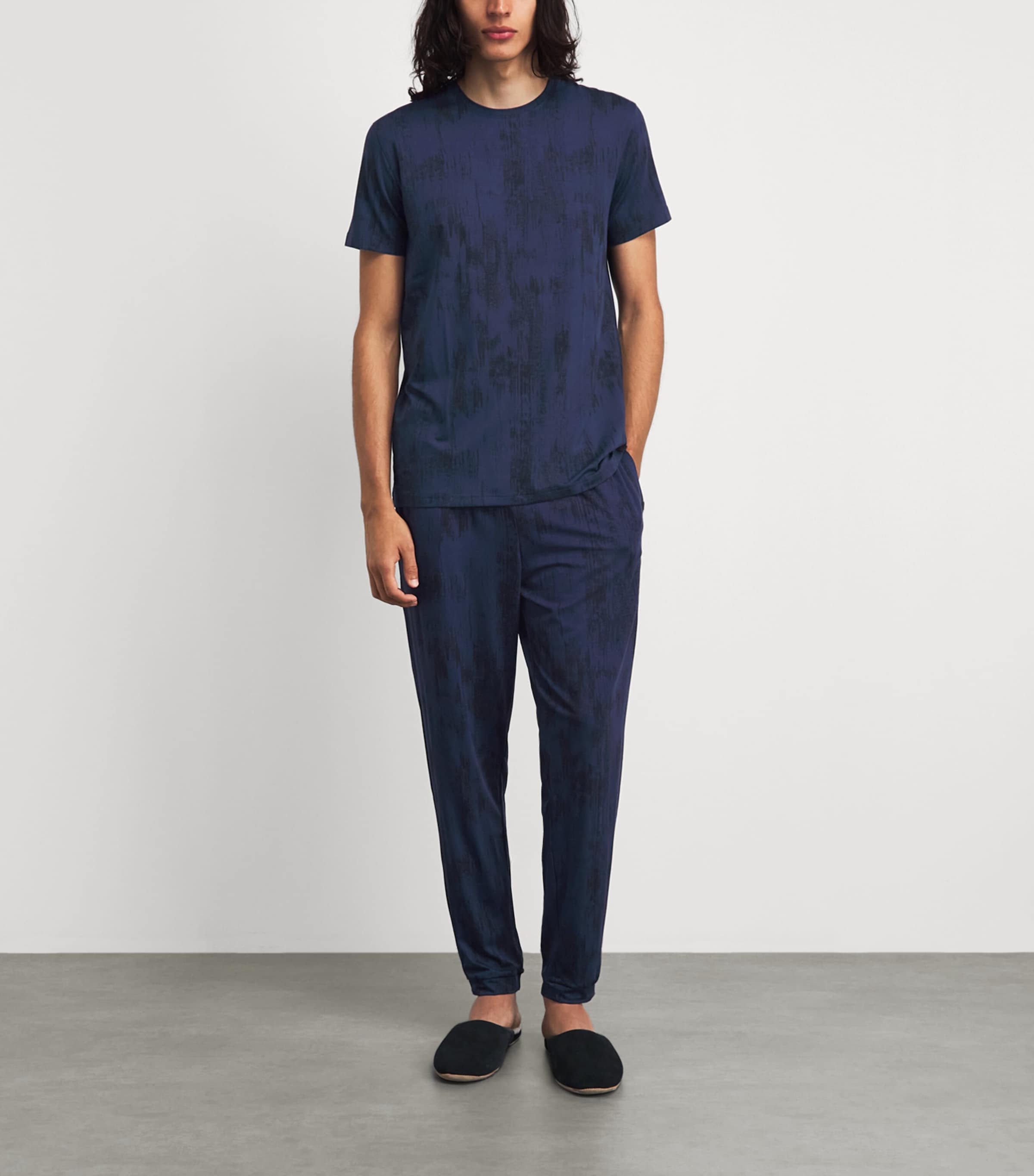 Derek Rose Mens Printed London Lounge Trousers Nav Image 2