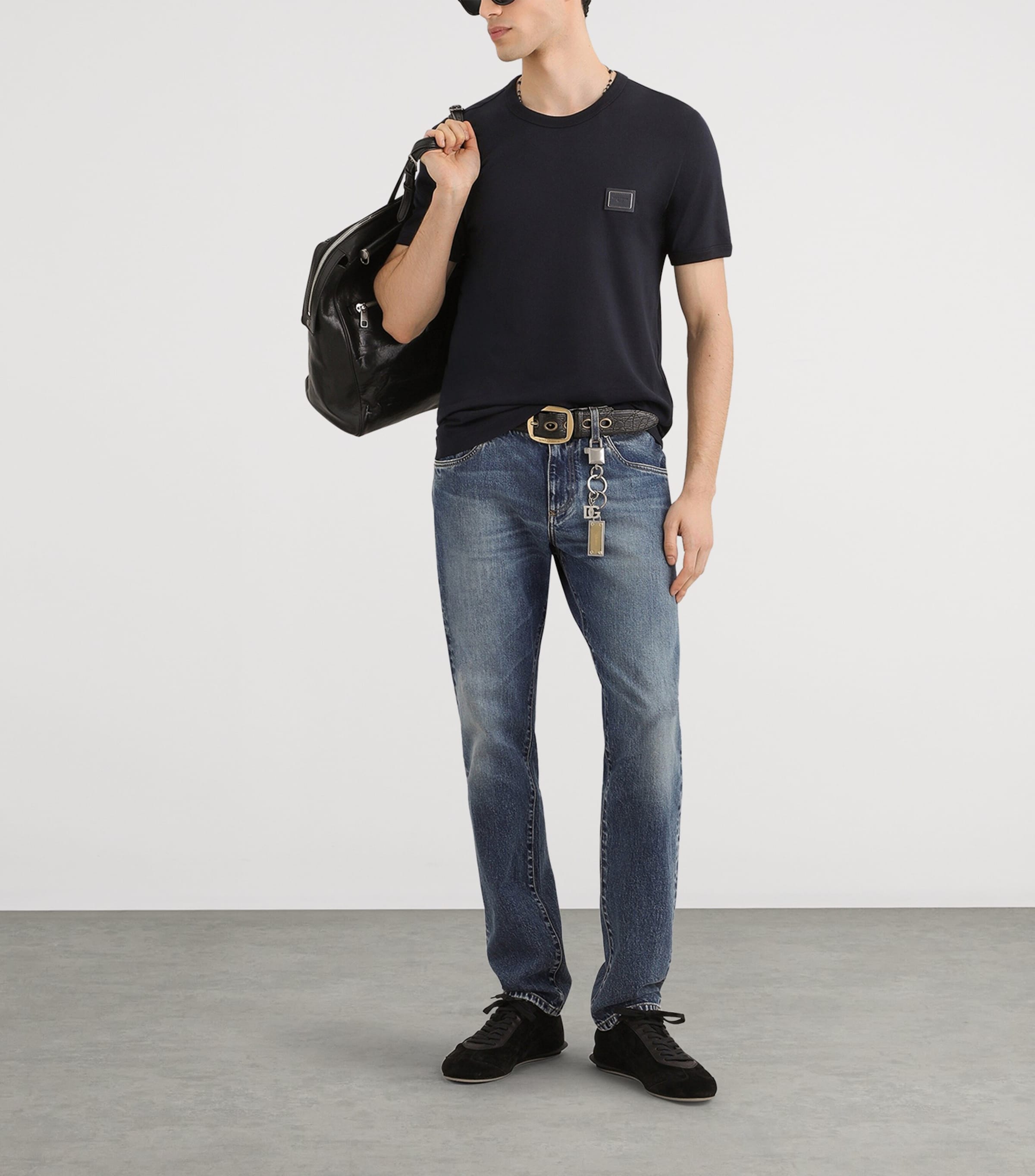 Dolce&Gabbana Mens Slim-Fit Logo Plaque Jeans Combined Colou Image 2