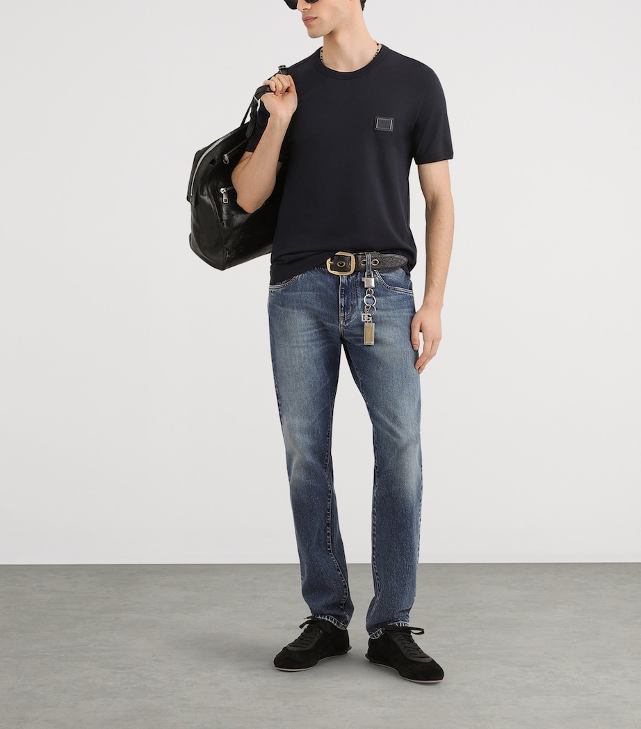 Dolce&Gabbana Mens Slim-Fit Logo Plaque Jeans Combined Colou Image 2