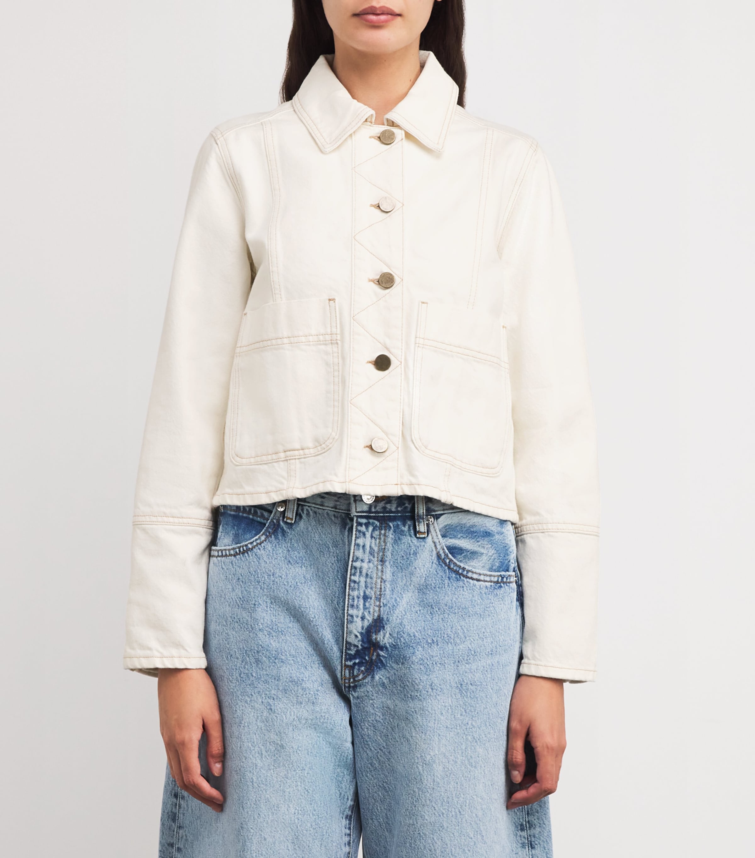 Contrast-Stitch Denim Jacket ECRU Image 3