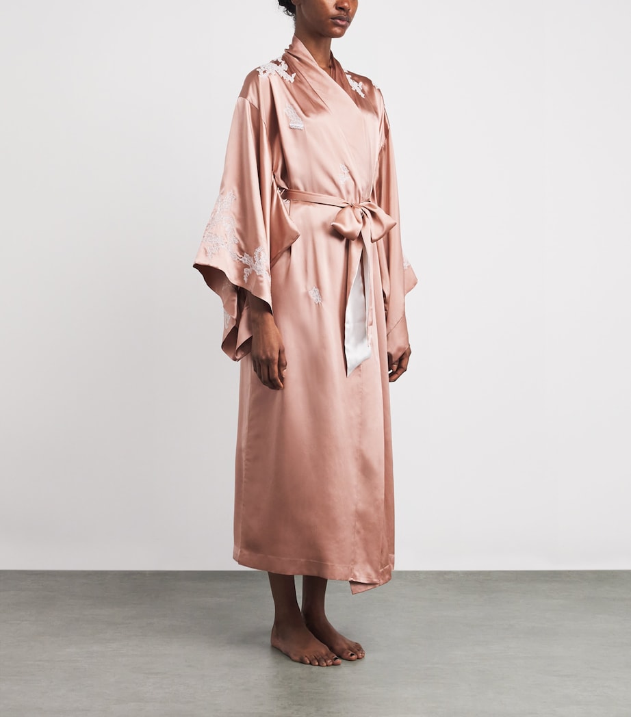 TORLOWEI Womens Silk Lace-Trim Robe Old Rose/white Image 2