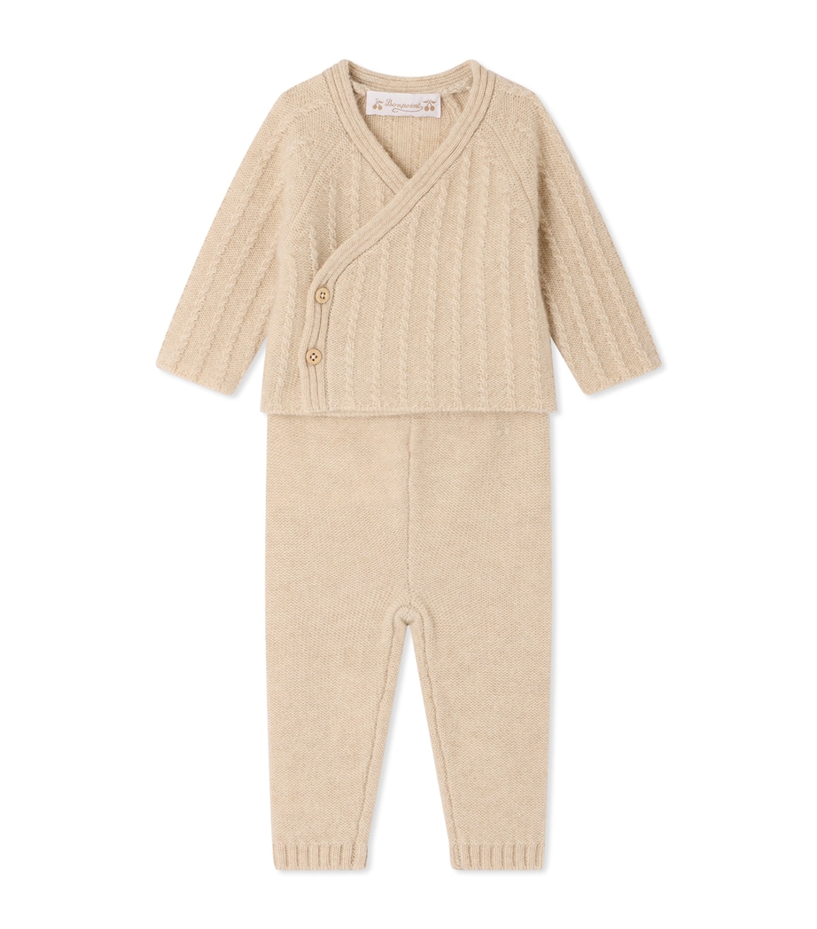 Bonpoint Cashmere Cardigan and Leggings Set (3-18 Months) Naturel Image 1