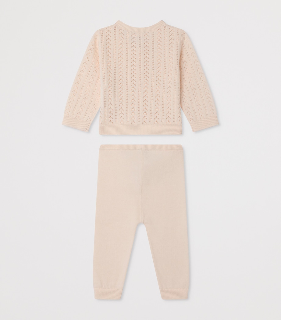 Bonpoint Cotton Cardigan and Trousers Set (1-18 Months) Rose Poudre Image 2