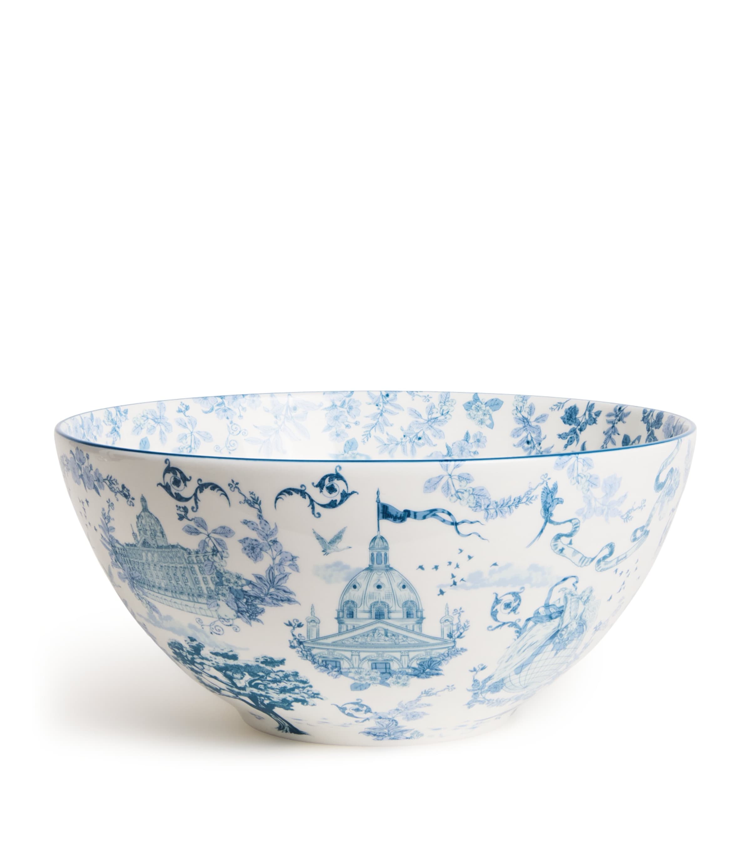 Harrods Fine Bone China Toile Bowl (25.5cm) Blue Image 1