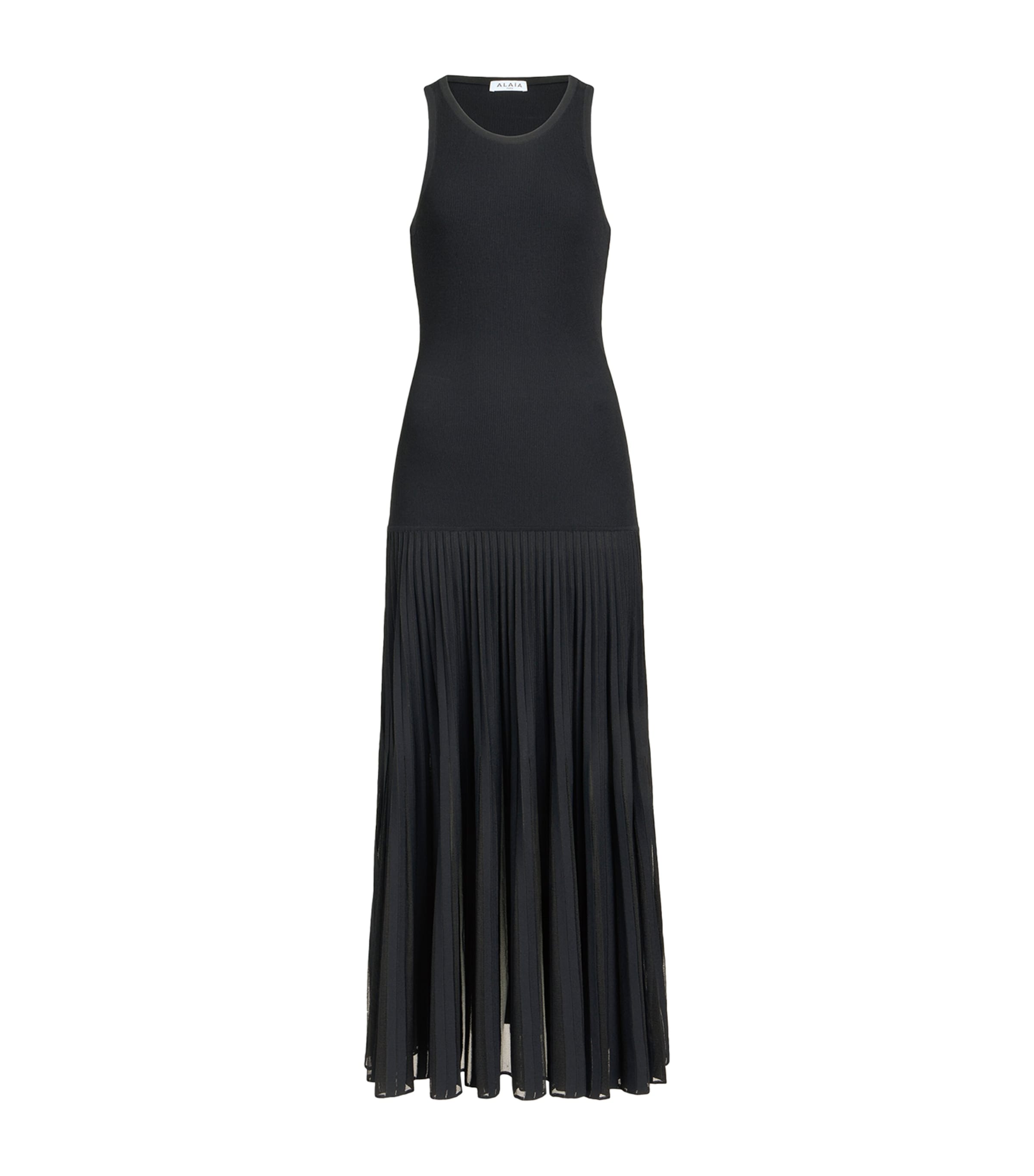 Alaïa Womens Knitted Pleated Maxi Dress Black Image 1