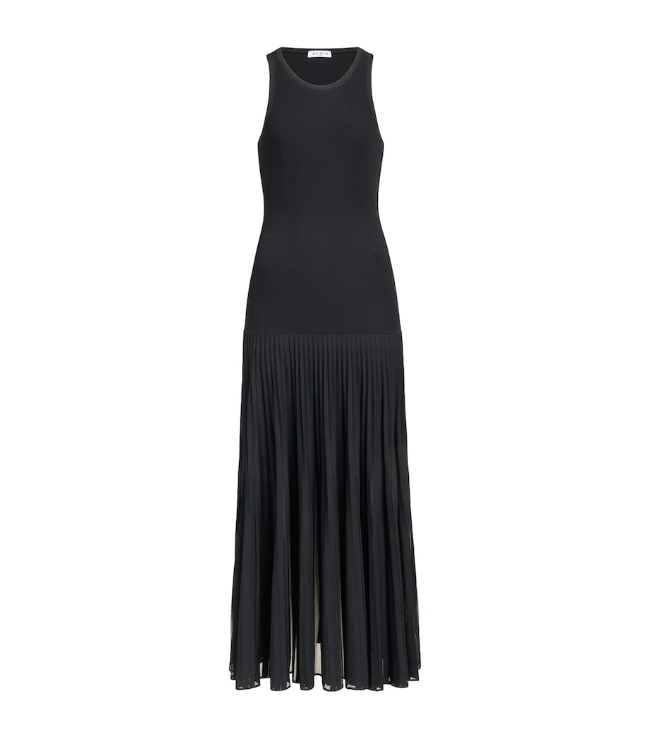 Alaïa Womens Knitted Pleated Maxi Dress Black Image 1