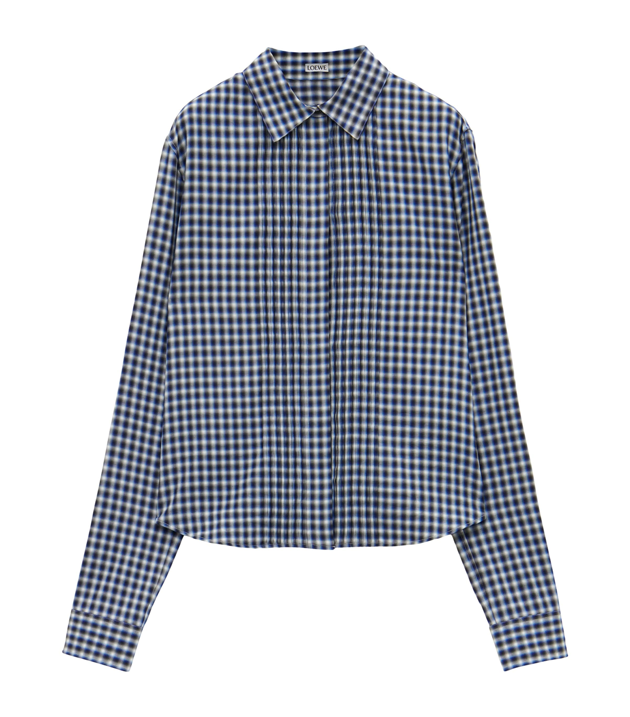 Shop Loewe Check Anagram Shirt In Blue