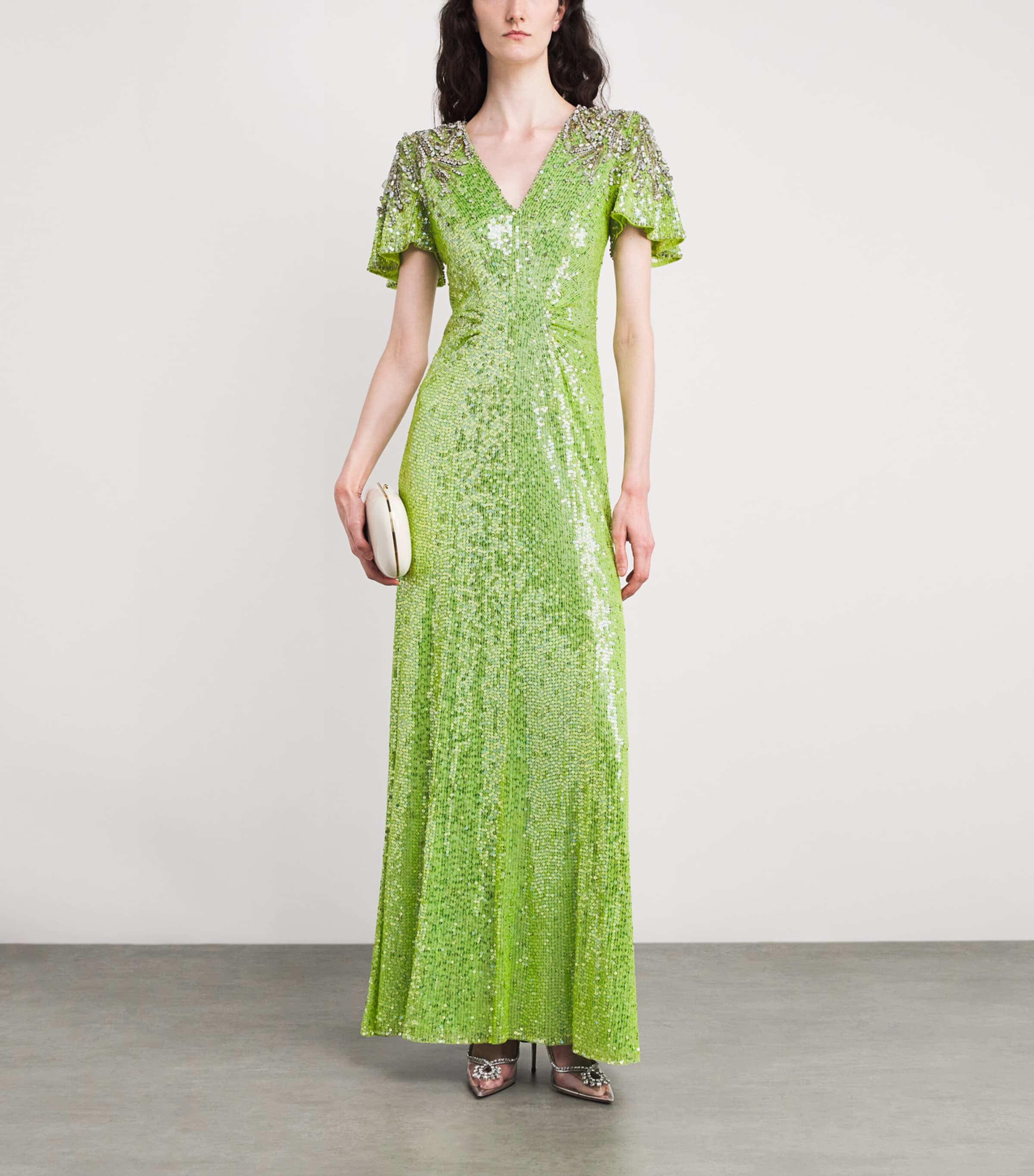 Sequin V-Neck Manon Gown KAFFIER LIME Image 2