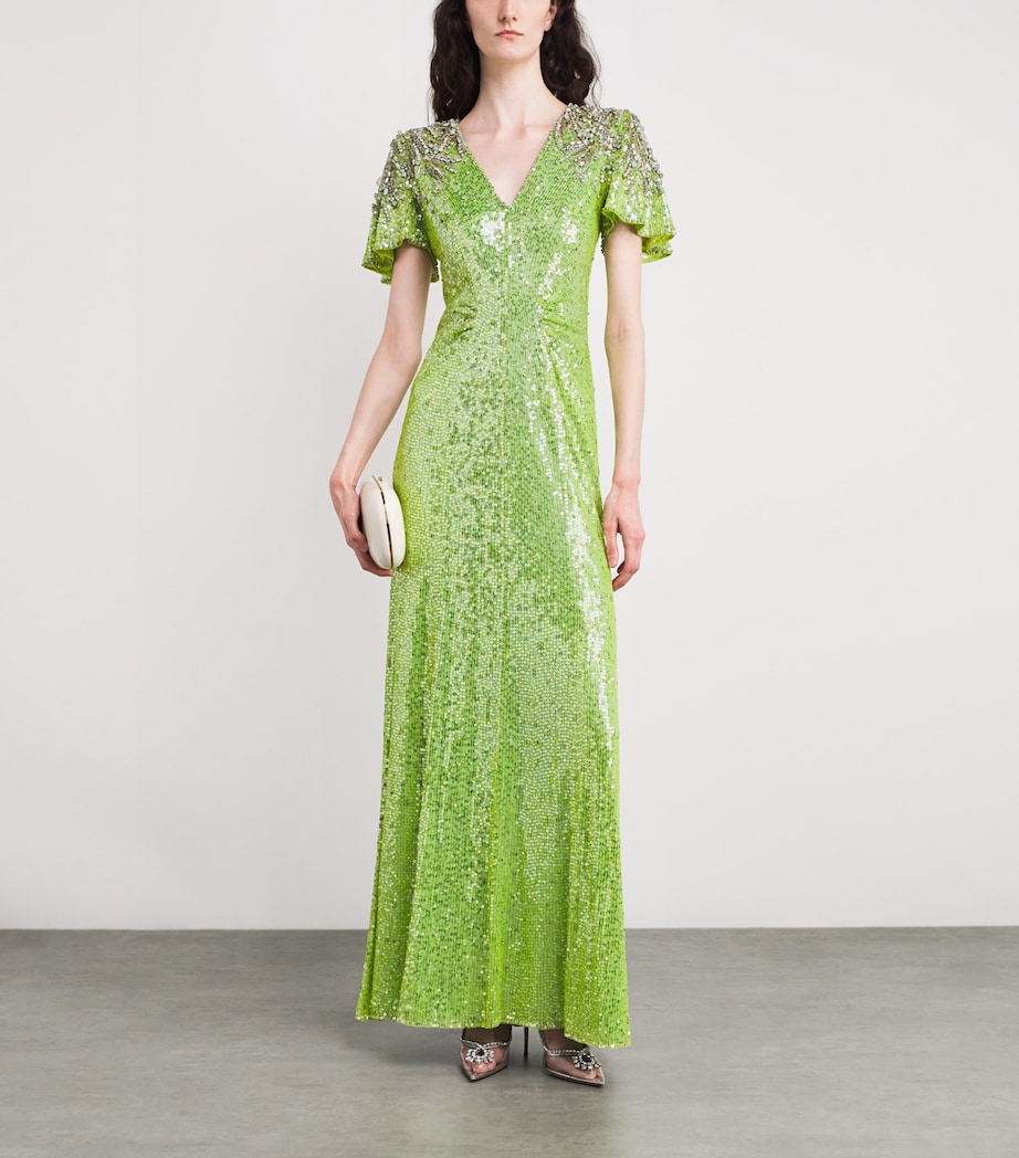 Sequin V-Neck Manon Gown KAFFIER LIME Image 2