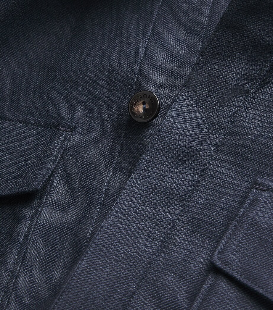 Agnona Mens Linen Concealed-Placket Overshirt Navy Image 5