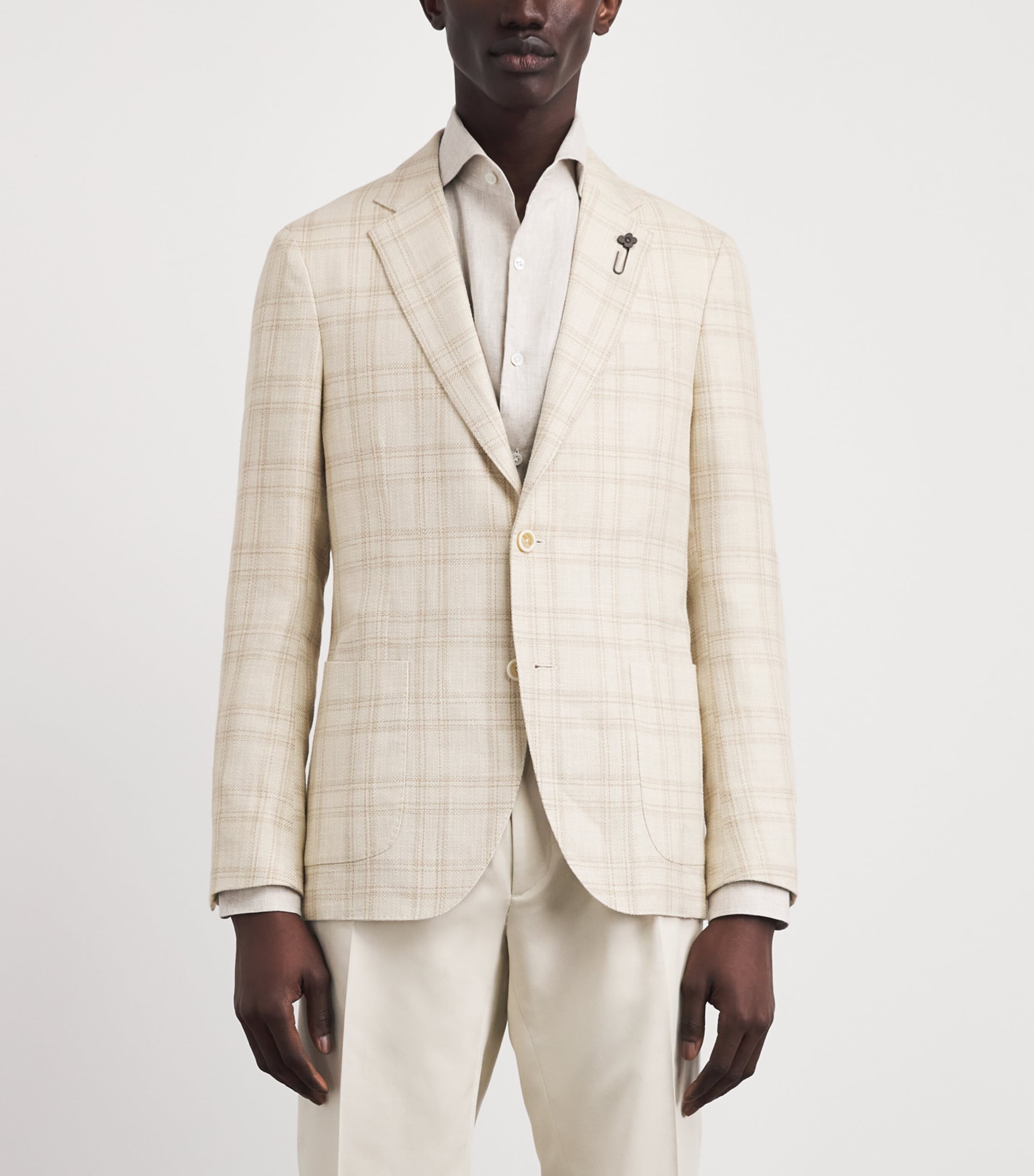 Lardini Mens Wool Check Blazer Milk/beige Image 4
