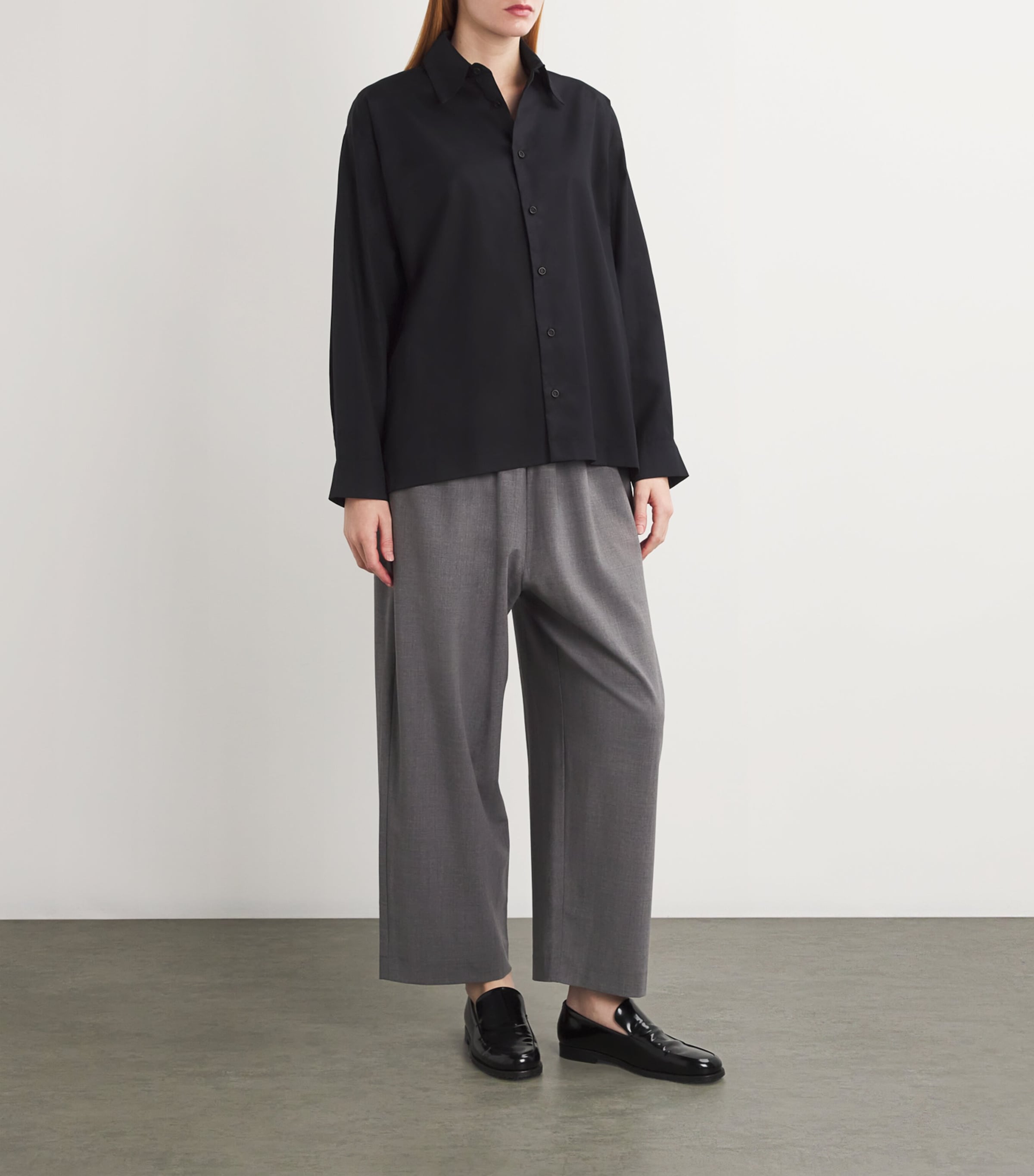 Eskandar Womens Cotton Slim Shirt with Collar Black Image 2