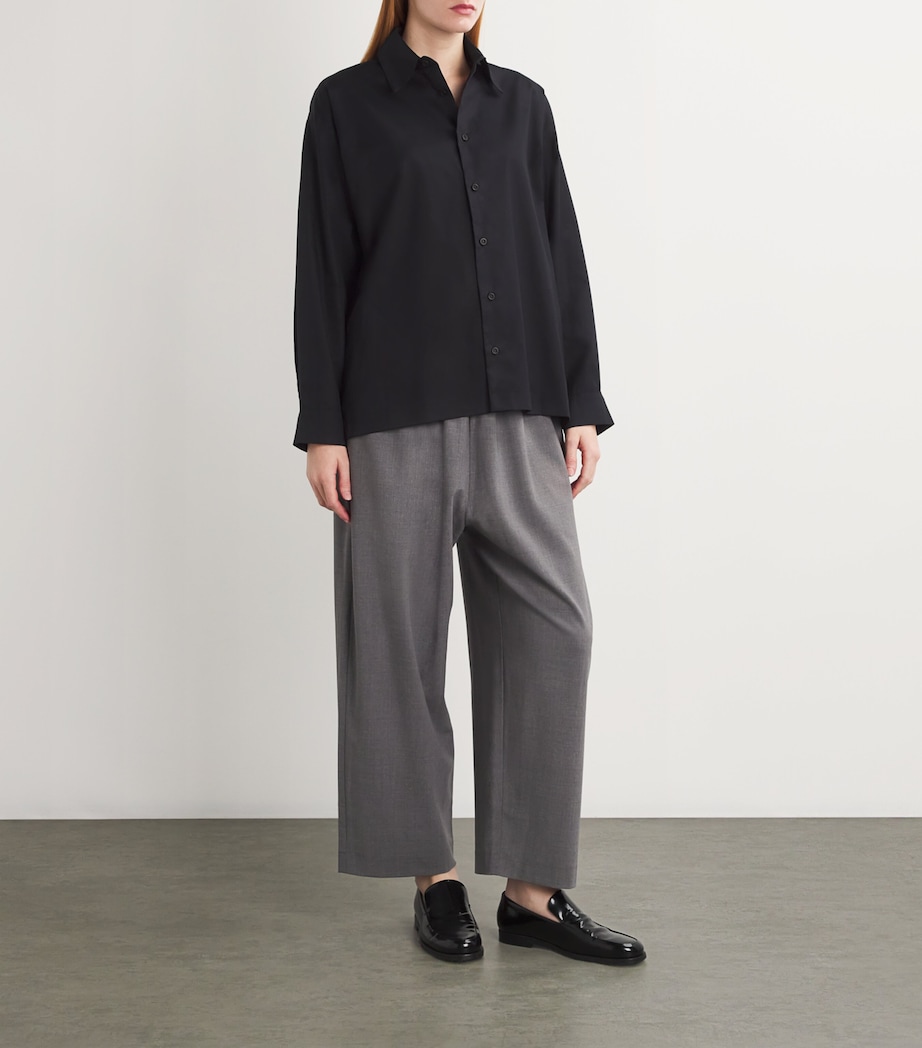 Eskandar Womens Cotton Slim Shirt with Collar Black Image 2