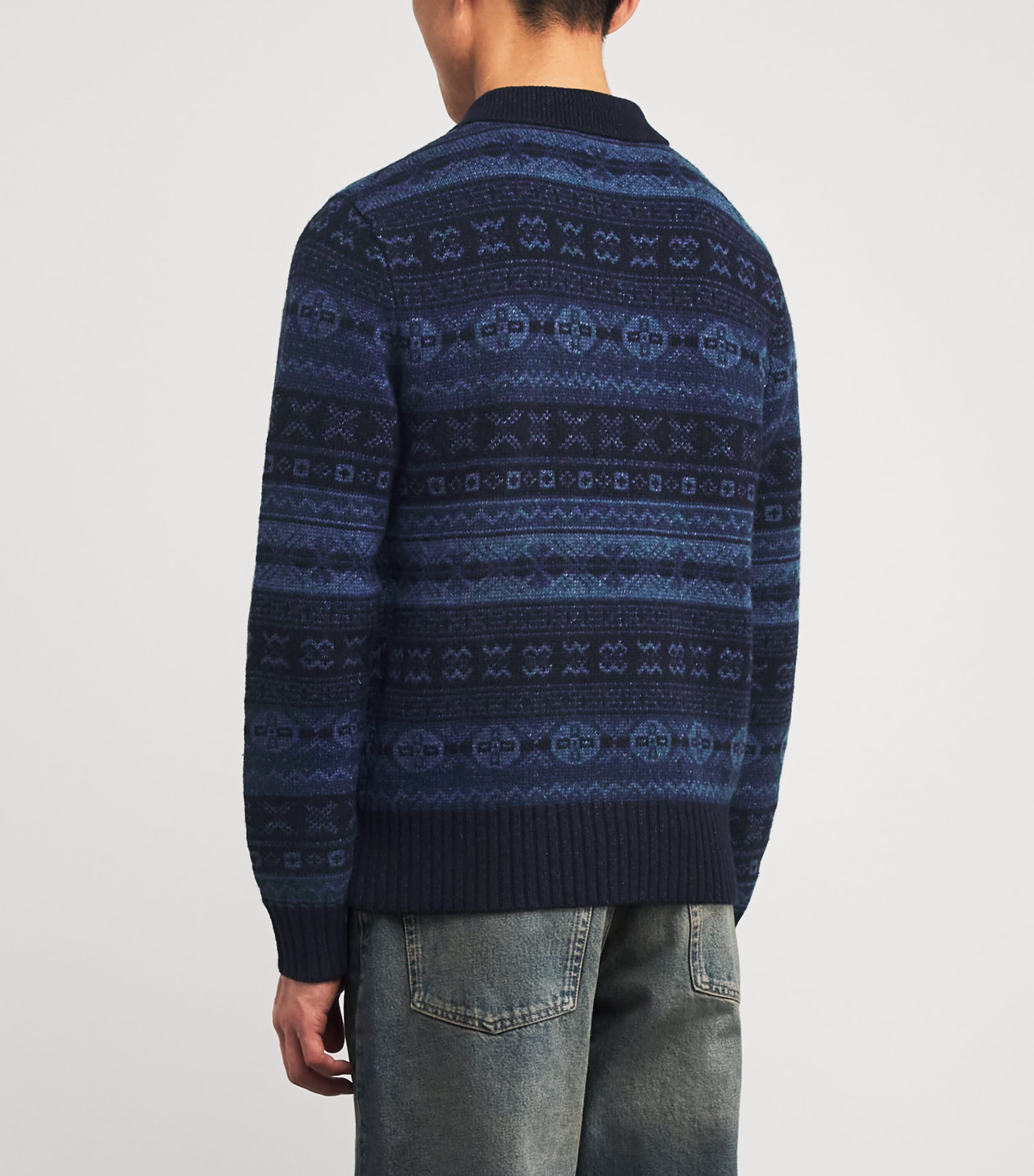 Wool-Linen Fair Isle Polo Sweater NAVY MULTI Image 4
