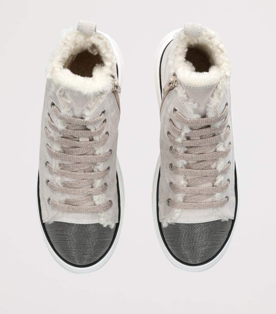 Suede Shearling-Lined High-Top Sneakers TAUPE Image 4