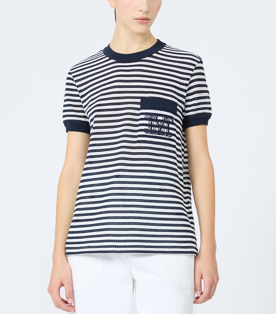 Max Mara Womens Mesh Stripe T-Shirt White Blue Image 3