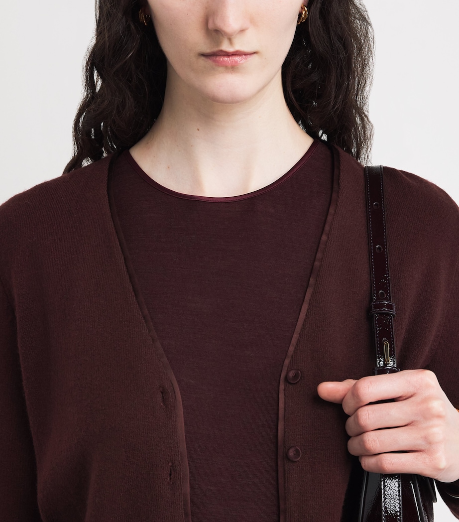 Wool-Blend Satin-Trim Cardigan 701OXB Image 6