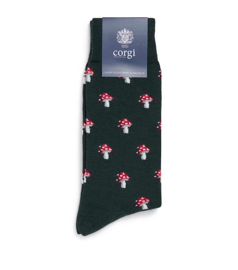 Corgi Mens Wool-Blend Toadstool Socks Green Image 1