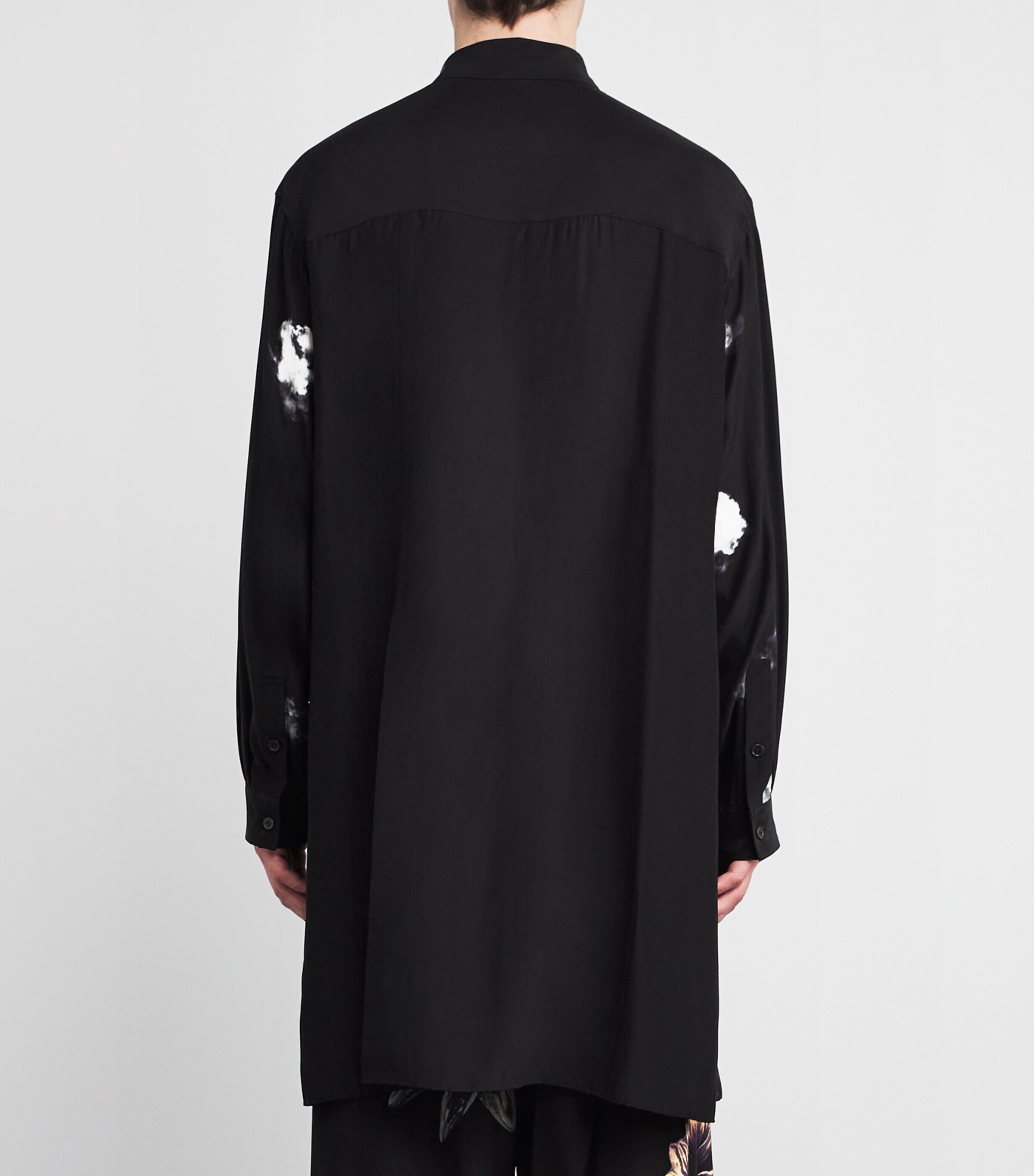 Yohji Yamamoto Mens Silk Rear-Split Graphic Print Shirt Black Image 4