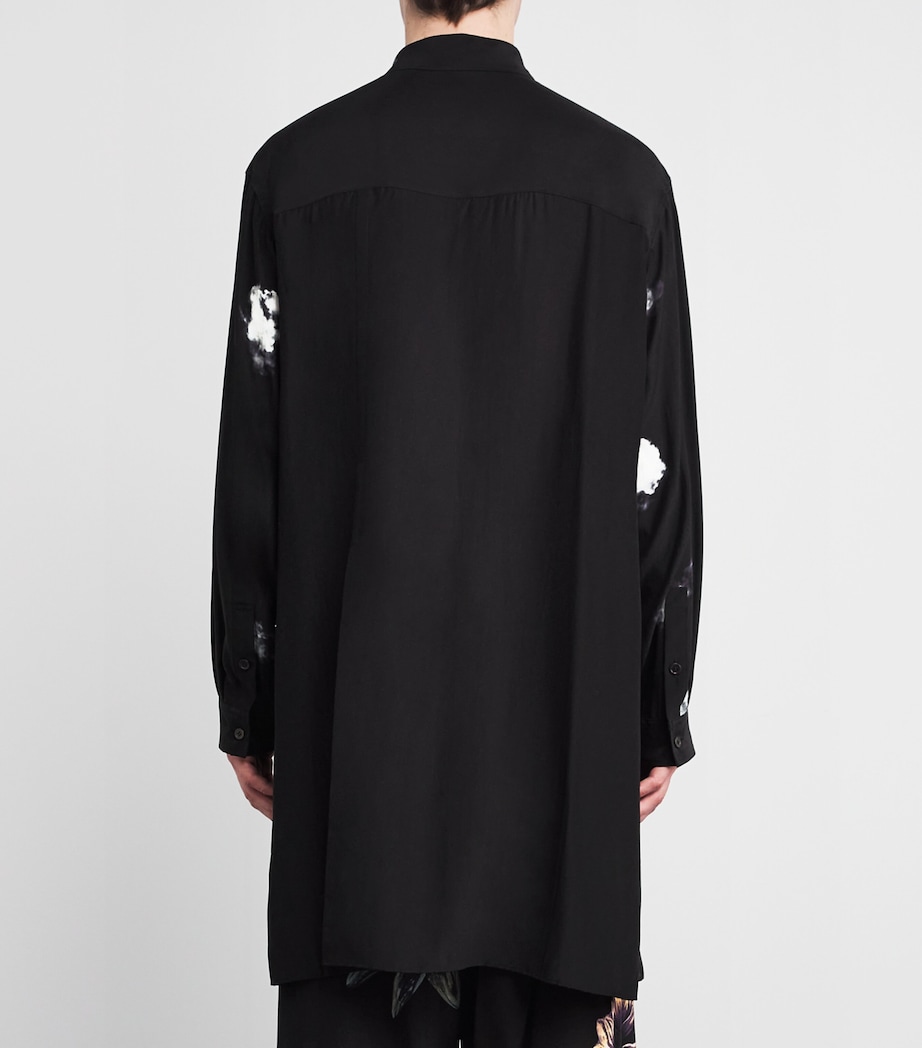 Yohji Yamamoto Mens Silk Rear-Split Graphic Print Shirt Black Image 4