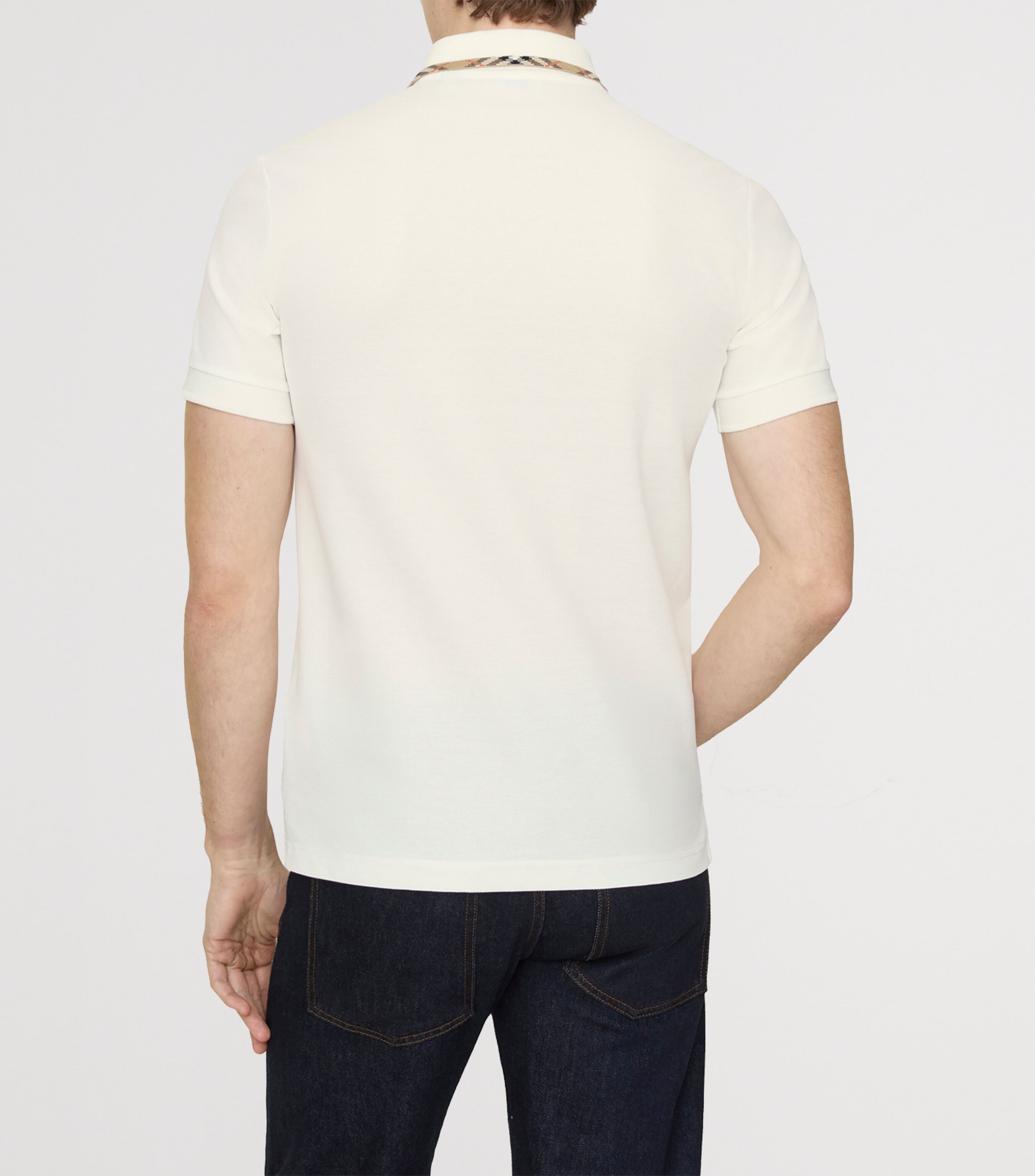 Burberry Mens Cotton Check-Trim Polo Shirt Chalk Image 3
