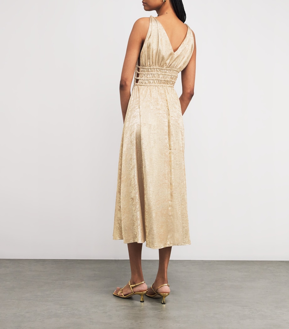 Lamé Shirred Midi Dress GOLD Image 3