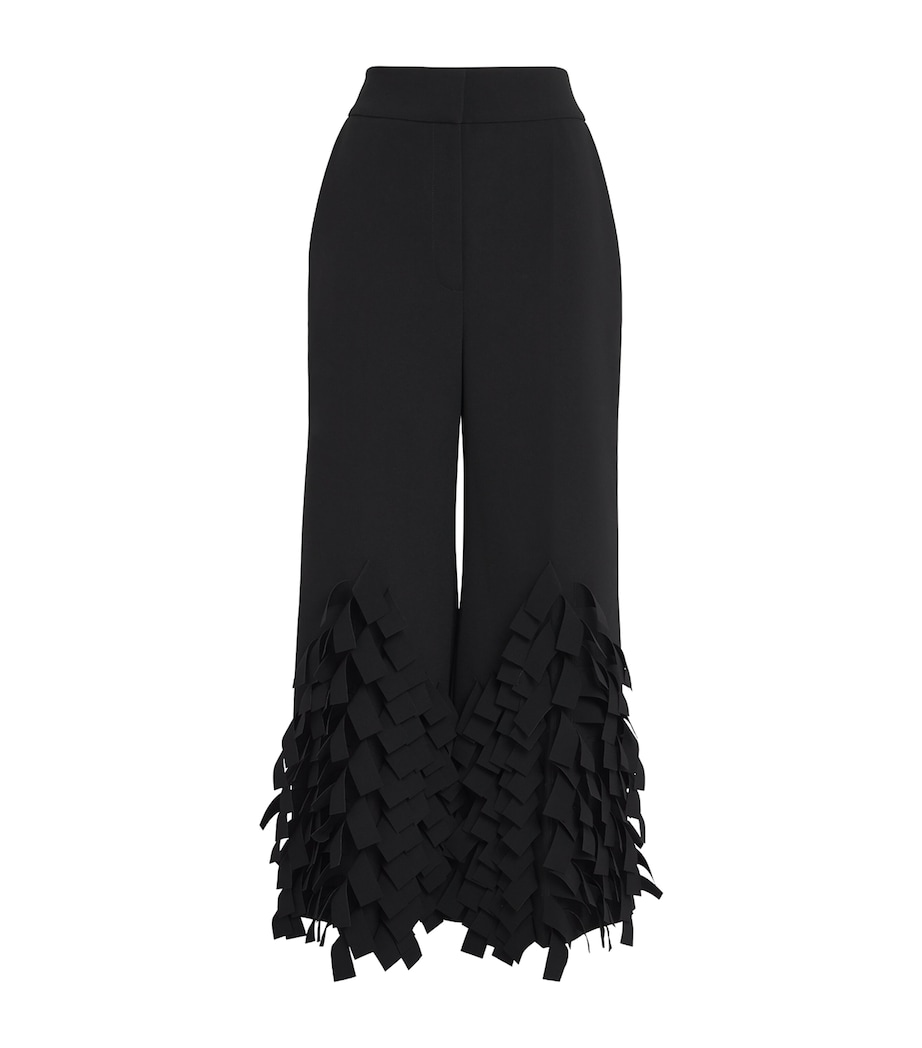 Virgin Wool Fringe Wide-Leg Trousers BLACK Image 1