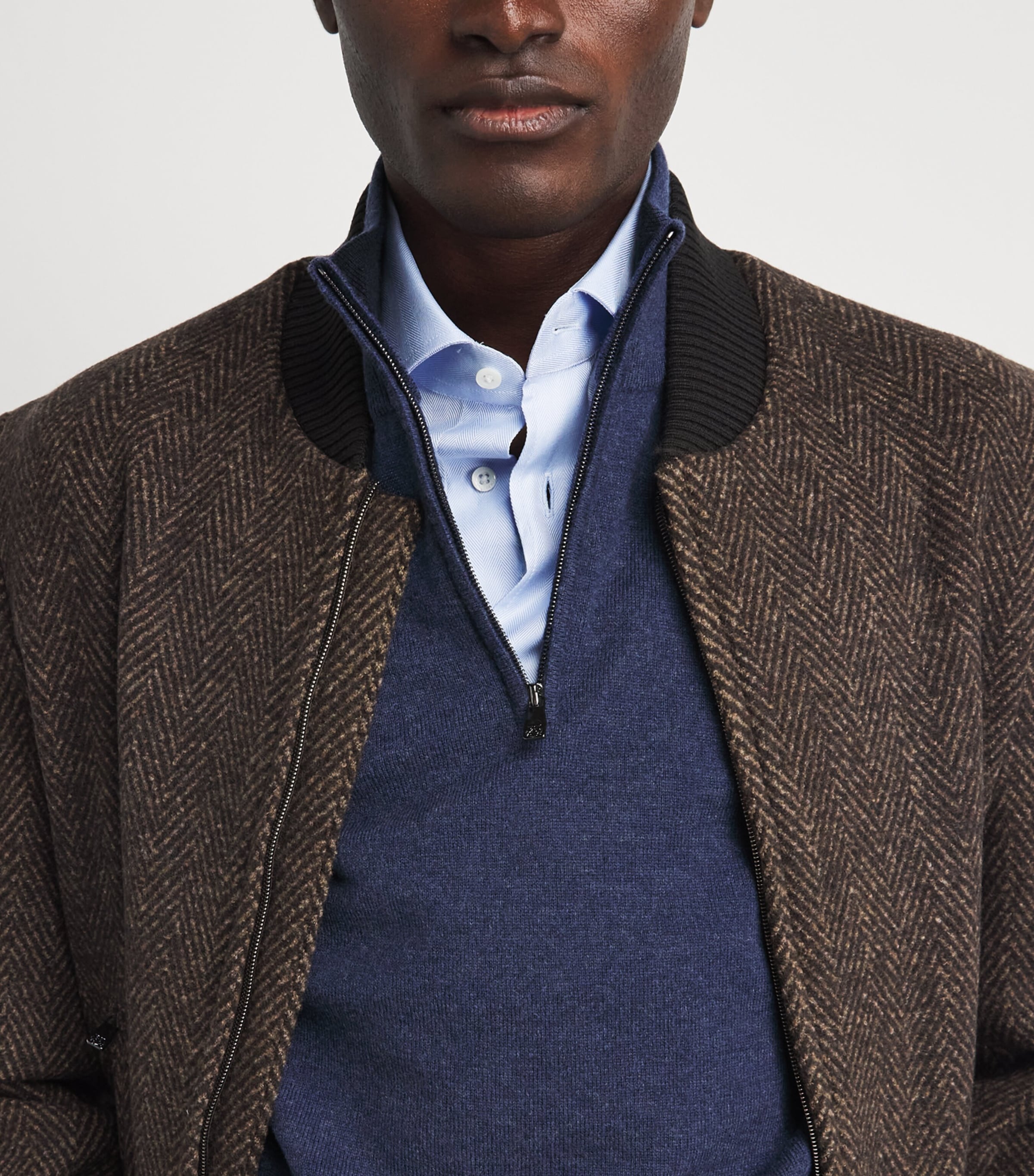 Corneliani Mens Virgin Wool-Cashmere Quarter-Zip Sweater Blue Image 3