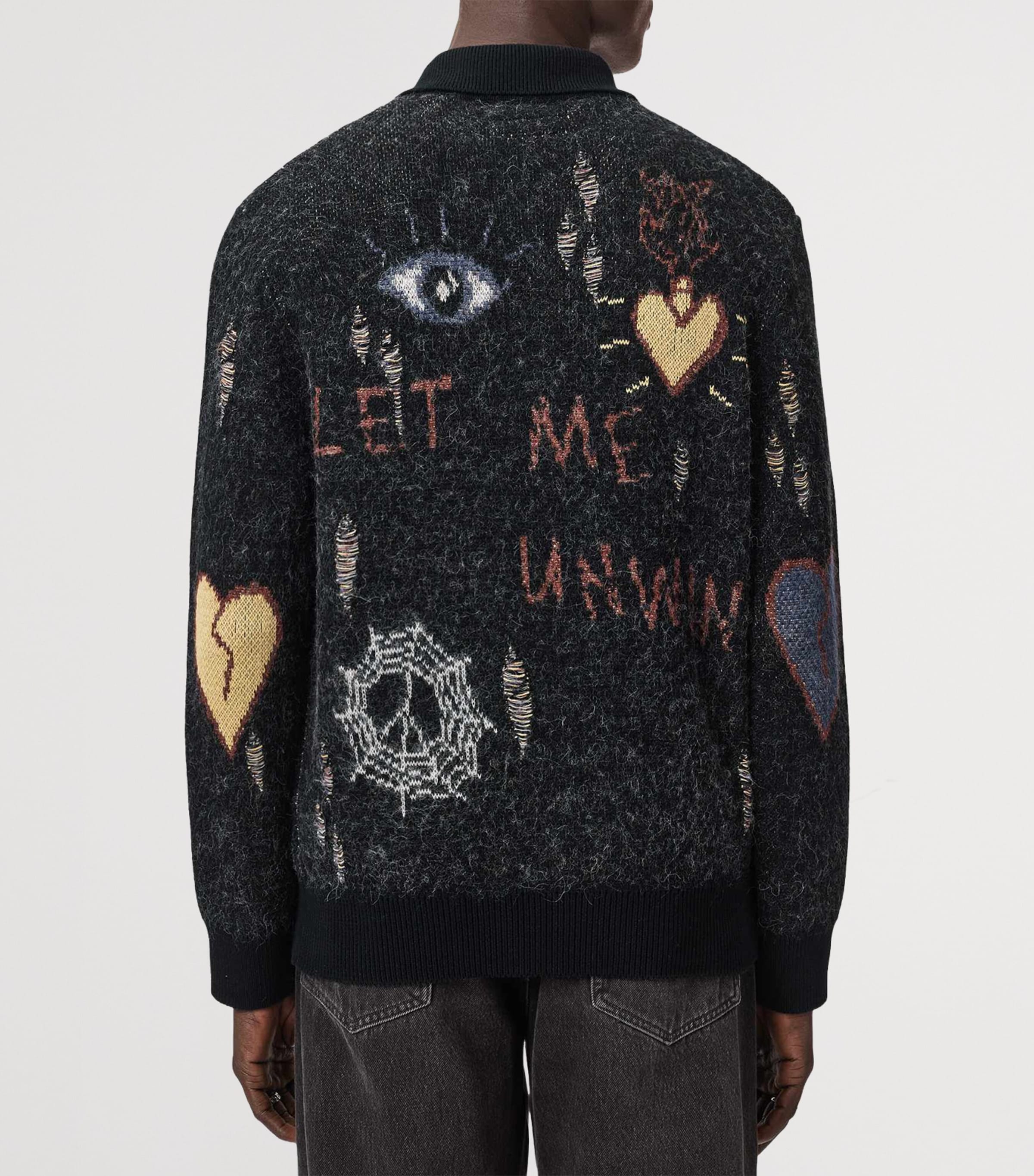 AllSaints Mens Cotton-Blend Meller Cardigan Black Image 4