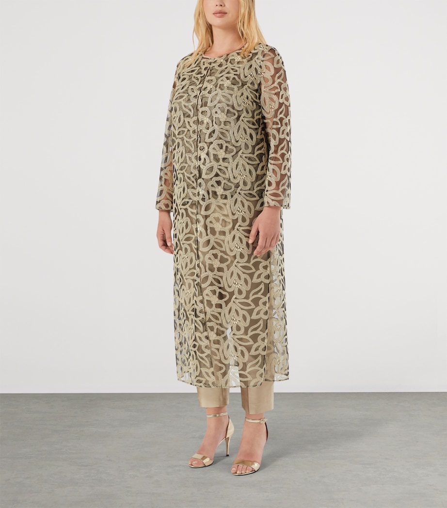 Marina Rinaldi Womens Tulle Embroidered Long Cardigan Black Image 3