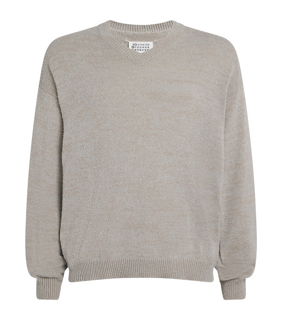 Maison Margiela Mens Cotton-Blend V-Neck Sweater Ice Blue/beige Image 1