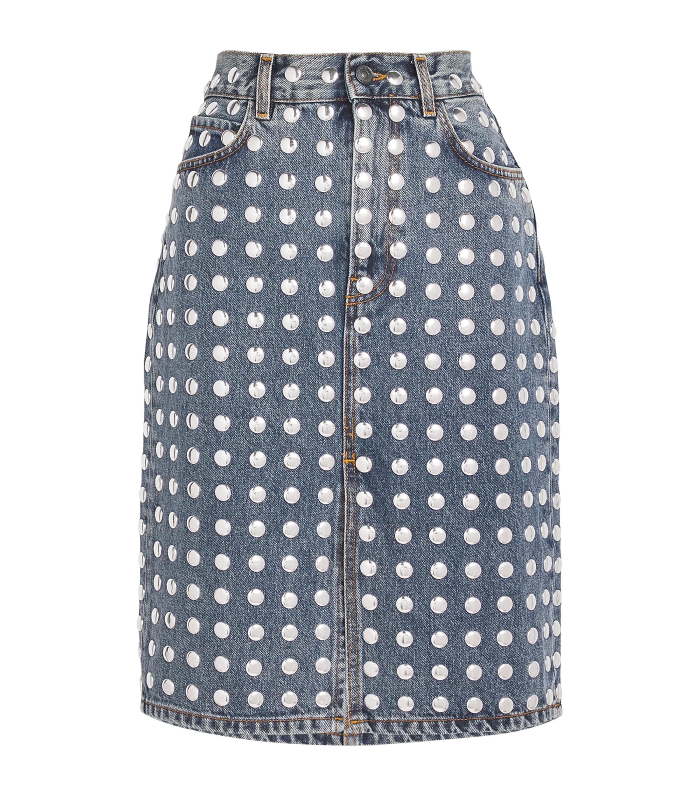 Haikure Denim Studded Stormy Midi Skirt In Blue