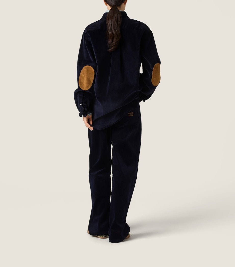Miu Miu Womens Corduroy Wide-Leg Trousers Blue Image 3