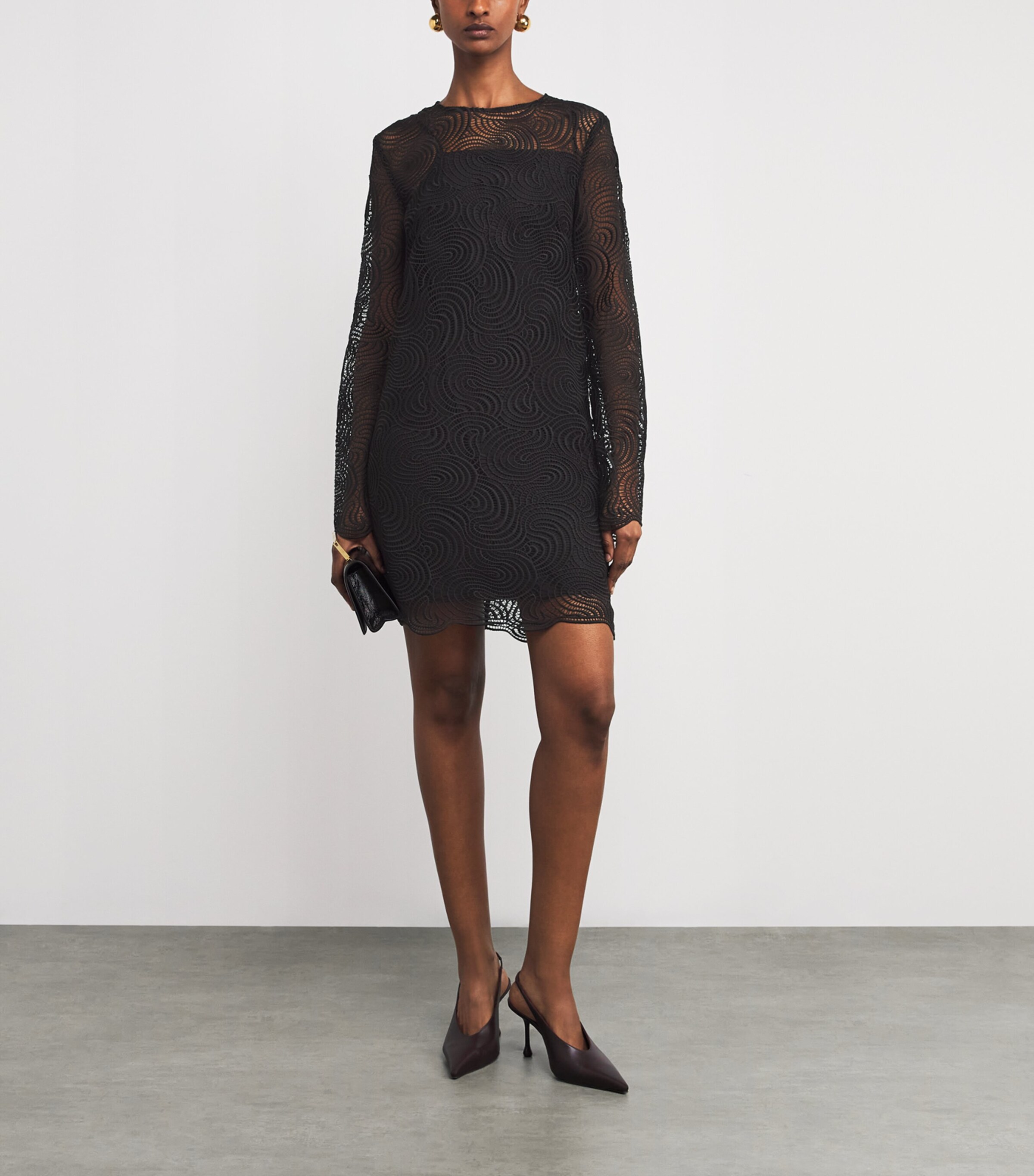 Joseph Womens Crochet-Lace Amira Mini Dress Cocoa Image 2