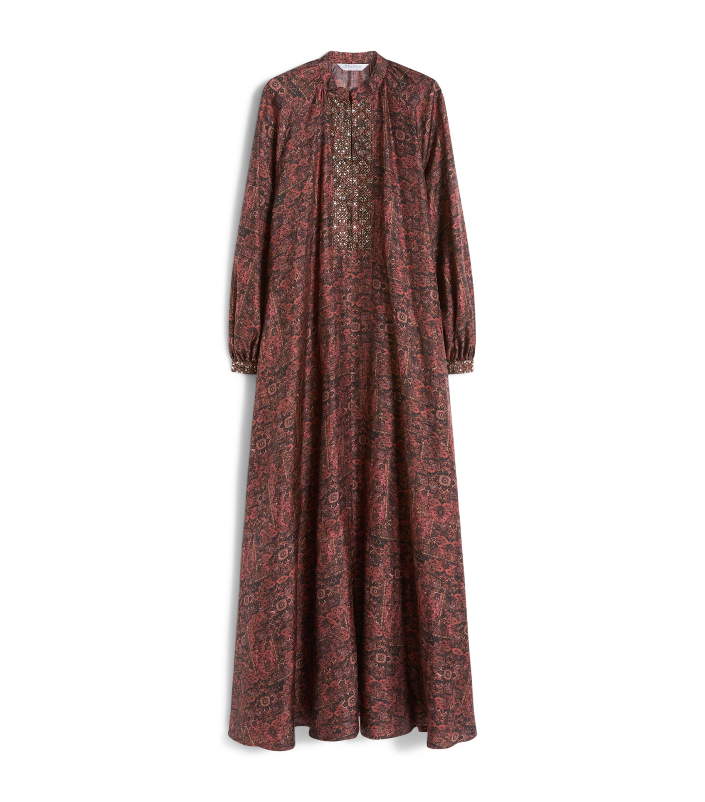 Max Mara Womens Silk Printed Maxi Dress Bordeaux Image 1