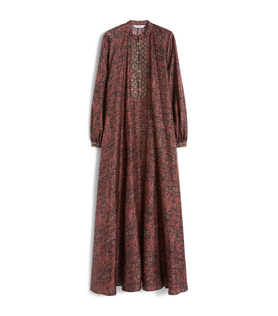 Max Mara Womens Silk Printed Maxi Dress Bordeaux Image 1
