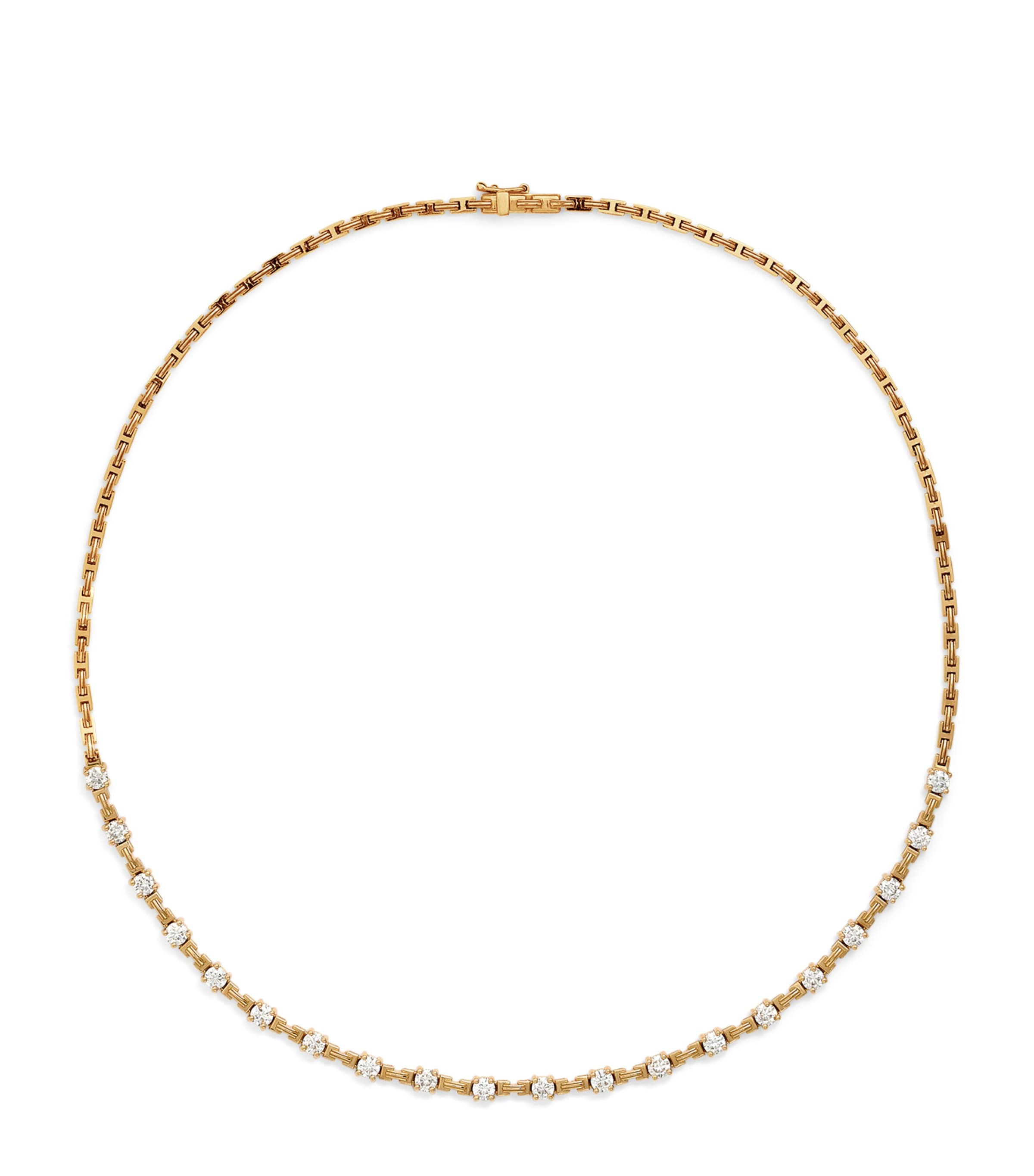 Azlee Yellow Gold And Diamond Pirouette Tennis Necklace