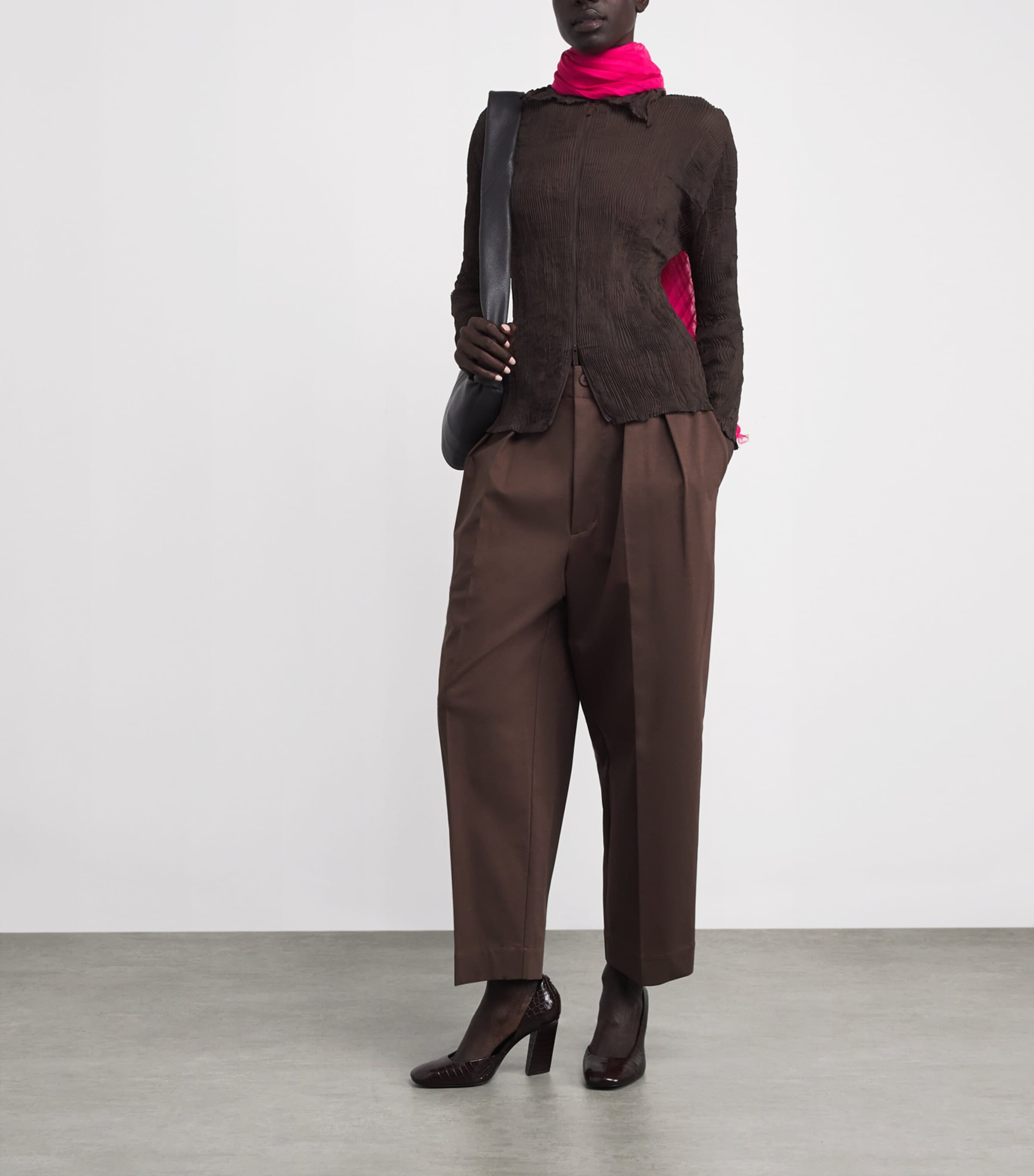 Issey Miyake Womens Chiffon Twist 1 Pleats Zip Cardigan Dark Brown Image 2