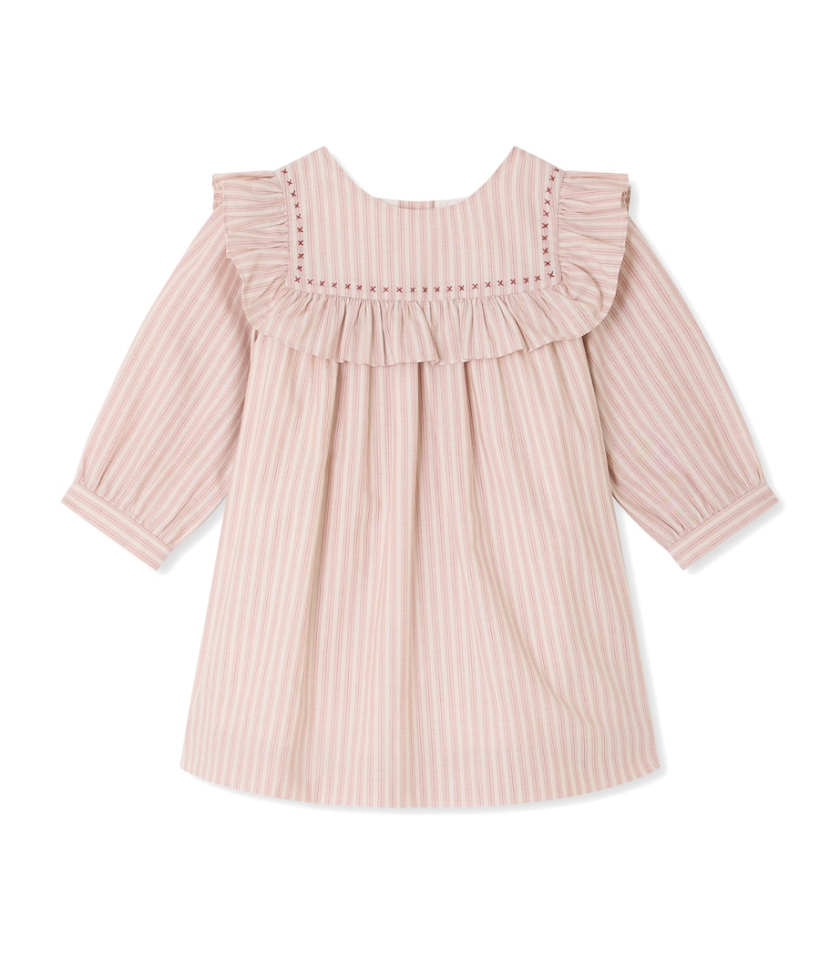 Bonpoint Organic Cotton Stripe Meiki Dress (6-12 Months) Ra Ecru Image 1