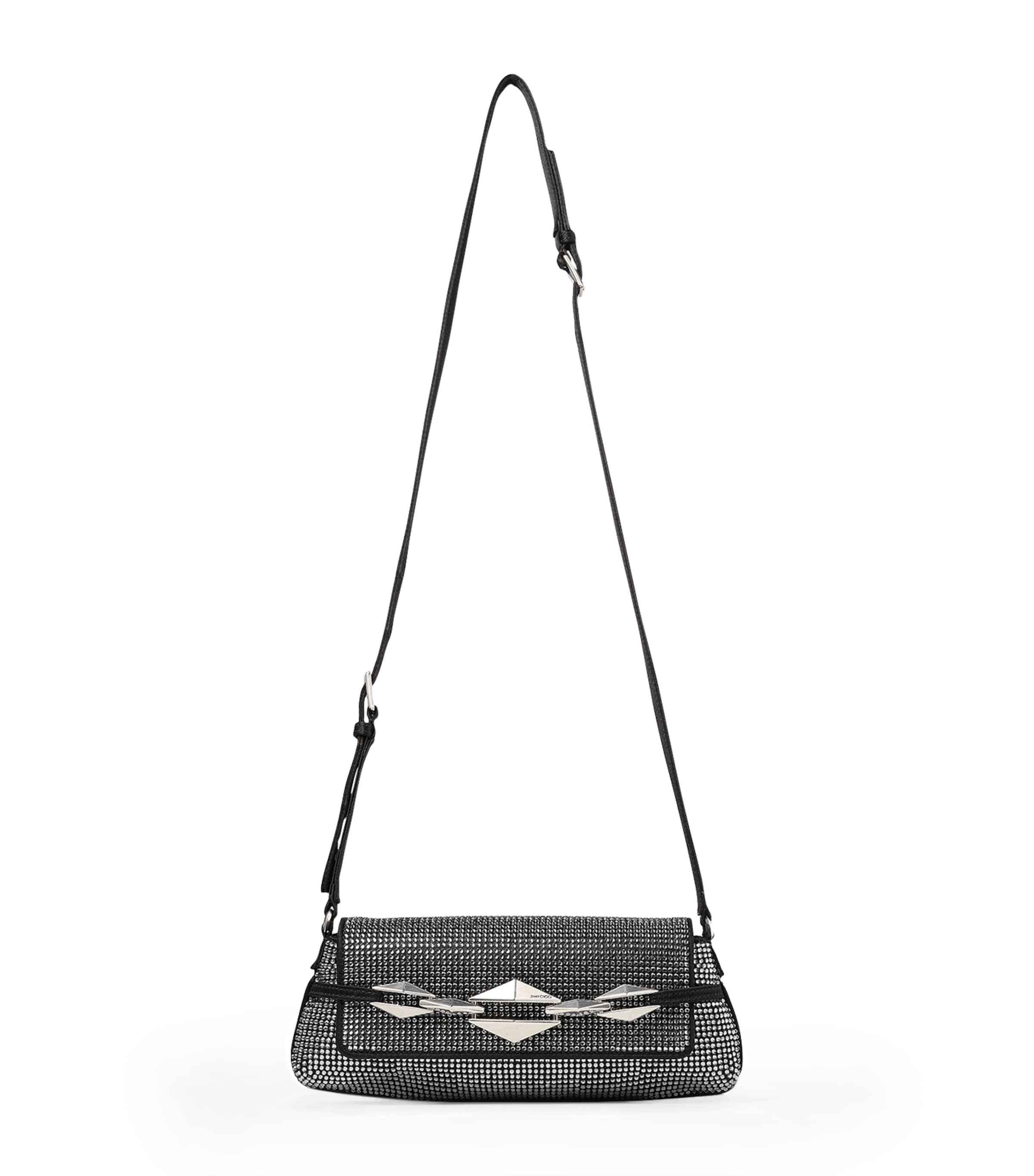 Jimmy Choo Small Satin Embellished Diamond Shoulder Bag In Black